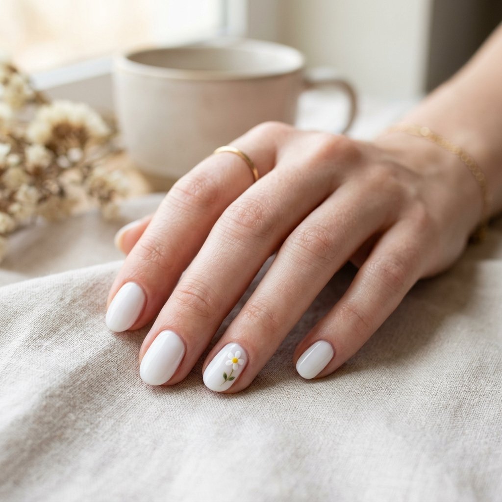 35 White Nails with Flowers: Simple to Stunning Ideas for 2026 4 Simple White Nails with Flowers