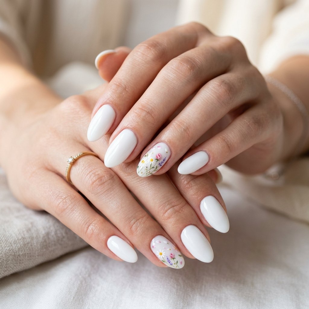 35 White Nails with Flowers: Simple to Stunning Ideas for 2026 2 White Nails with Small Flowers