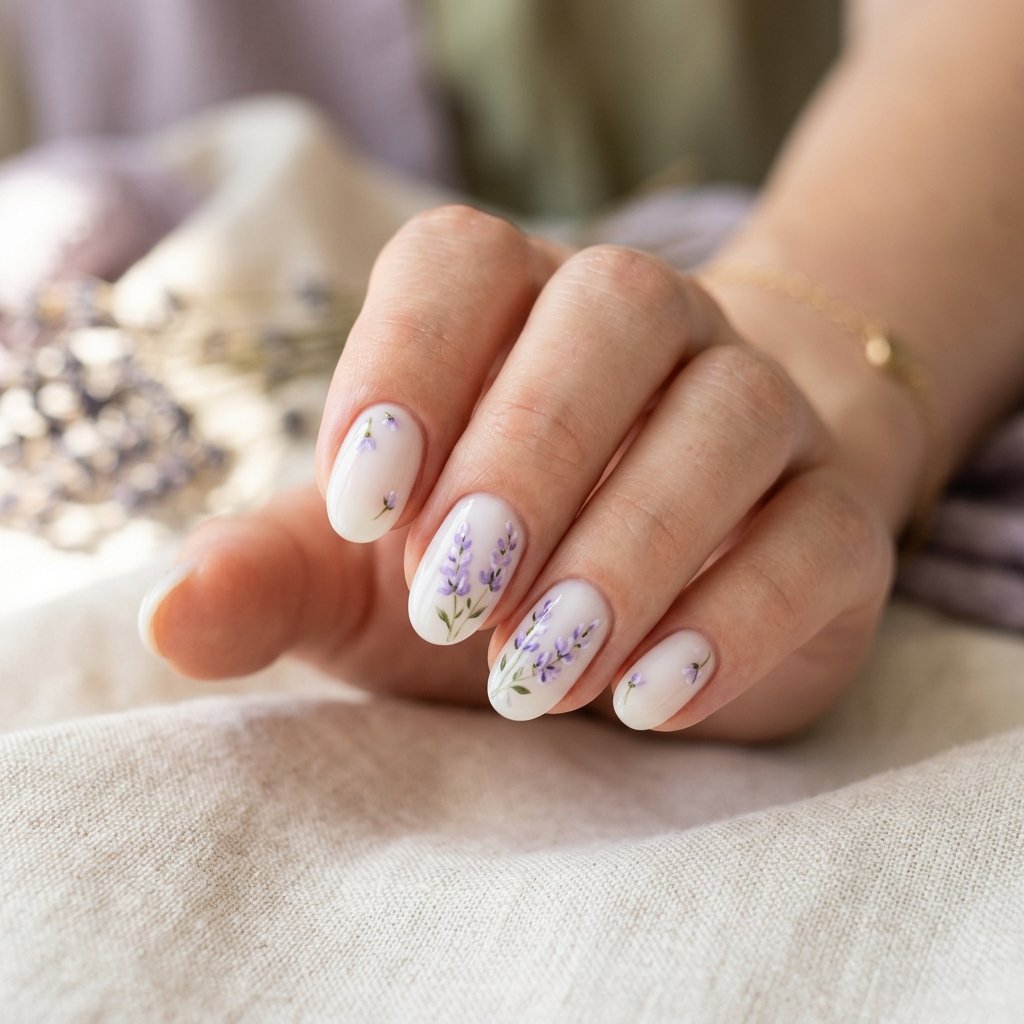35 White Nails with Flowers: Simple to Stunning Ideas for 2026 12 White Nails with Lavender Flowers