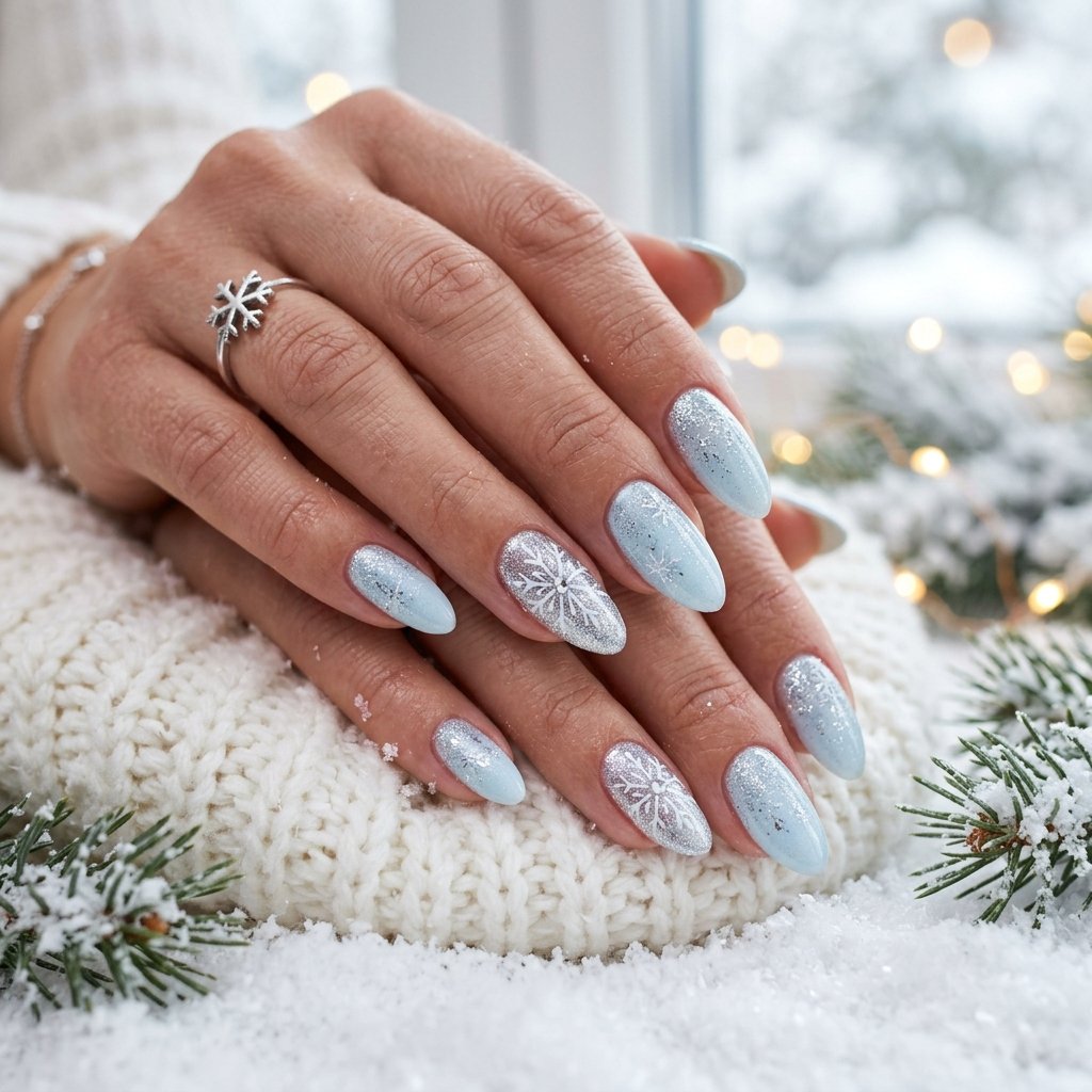 Blue and Silver Winter Nail Designs