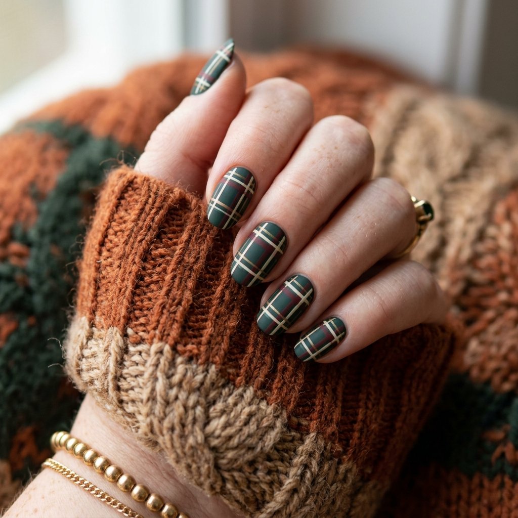 September Nails Art: 30 Elegant Early Autumn Looks 2 Dark Academia Plaid Patterns