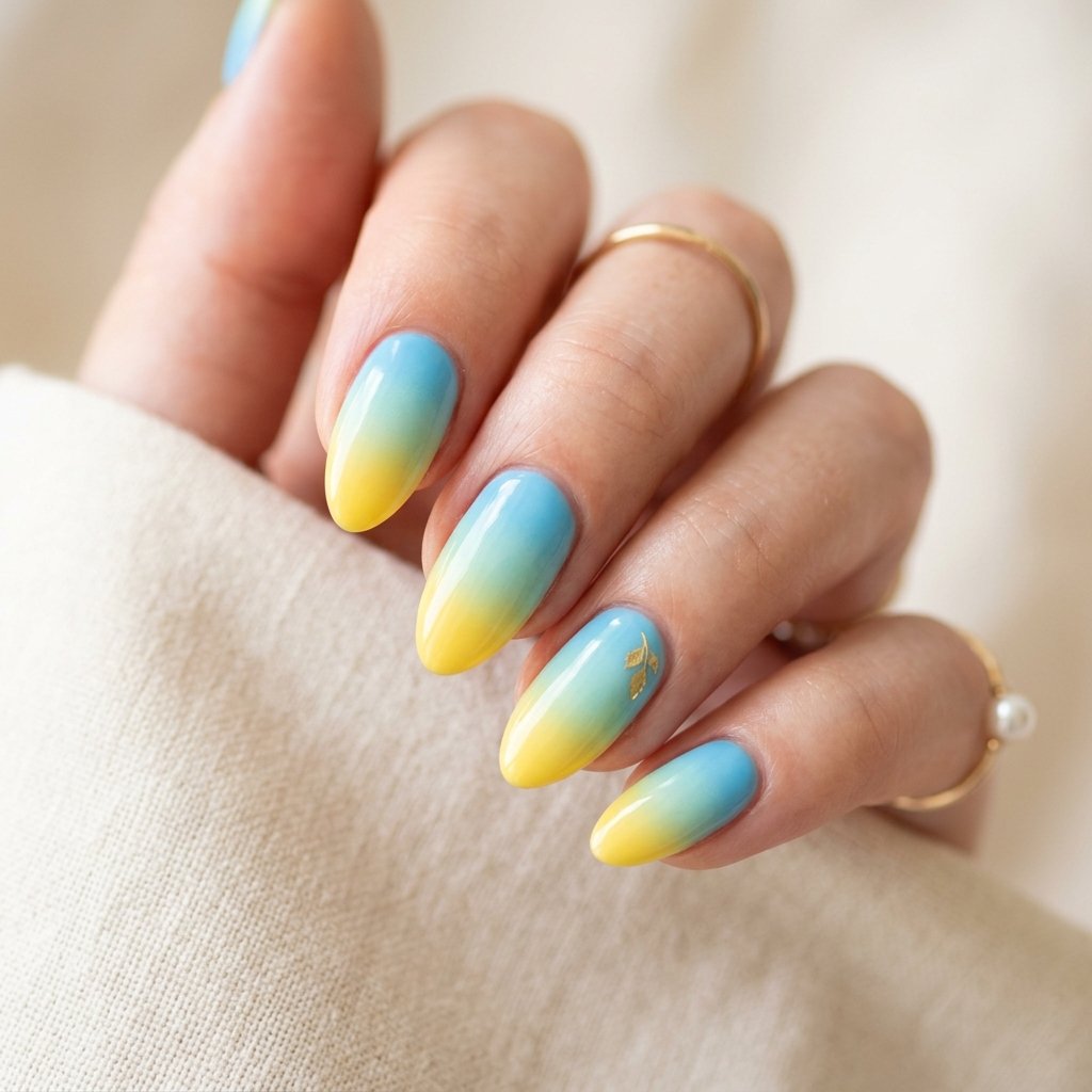 Yellow and Blue Ombre Nail Ideas