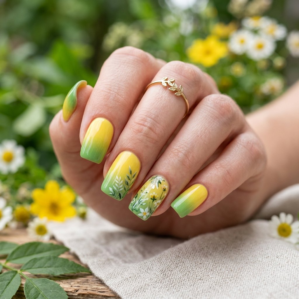 Yellow and Green Ombre Nails
