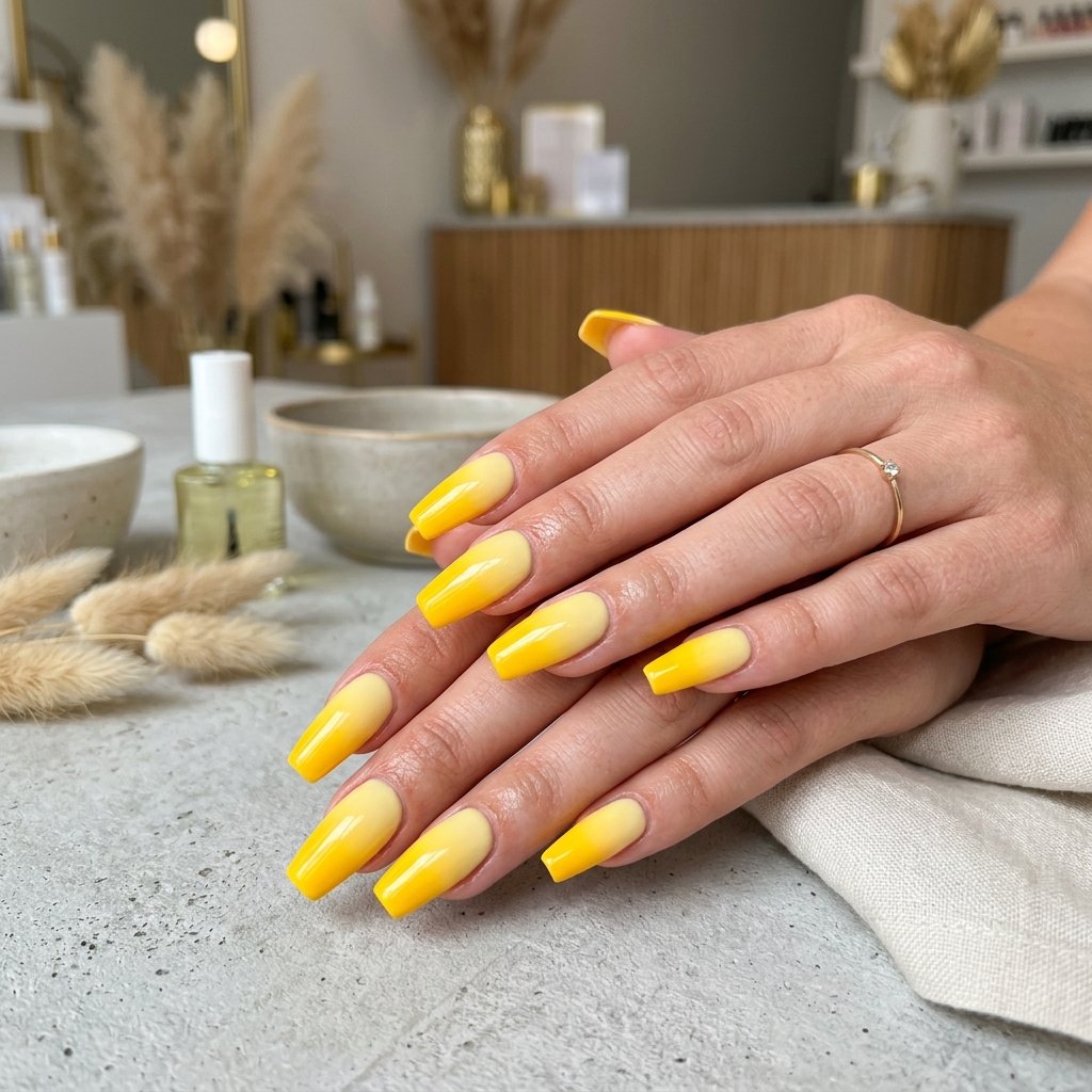 Yellow Ombre Coffin Nail Ideas