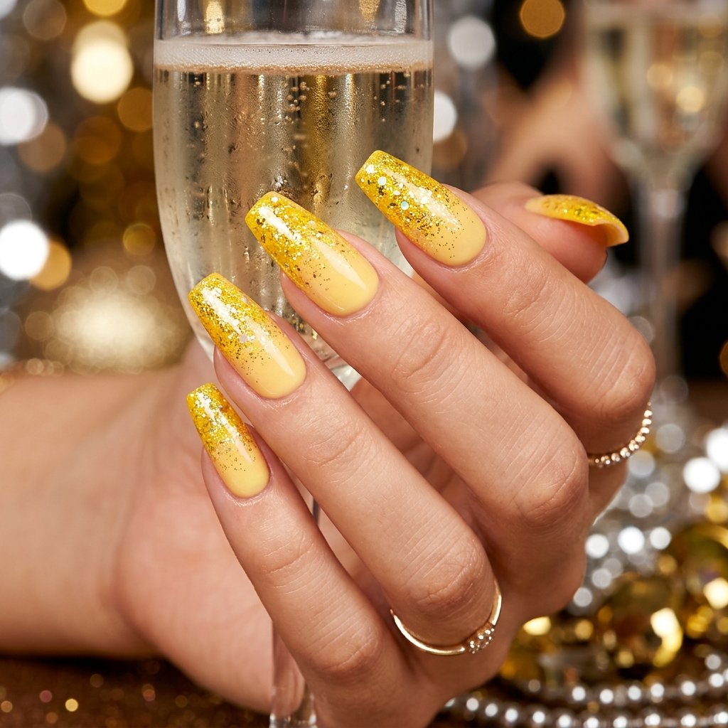 Yellow Ombre Nails with Glitter