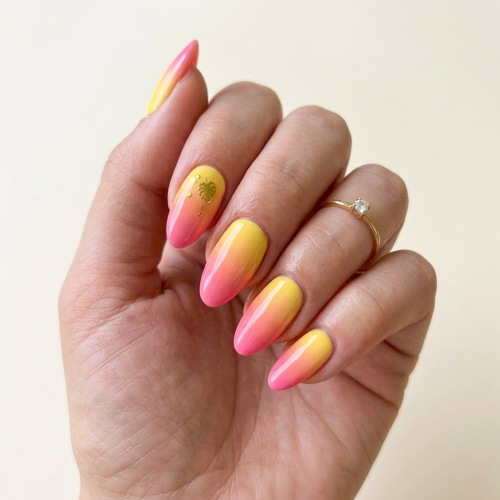 Yellow and Pink Ombre Nails