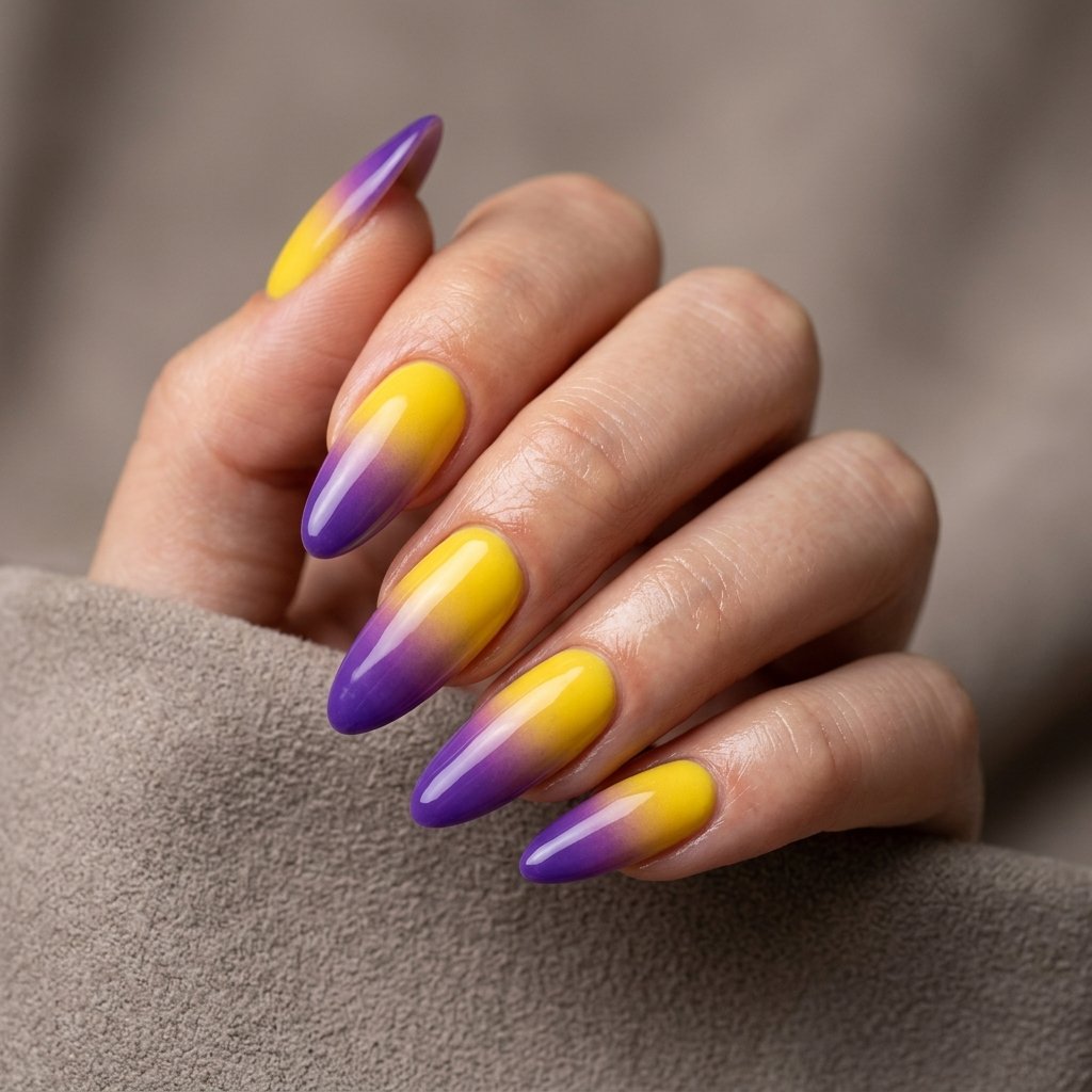Yellow and Purple Ombre Nail Ideas
