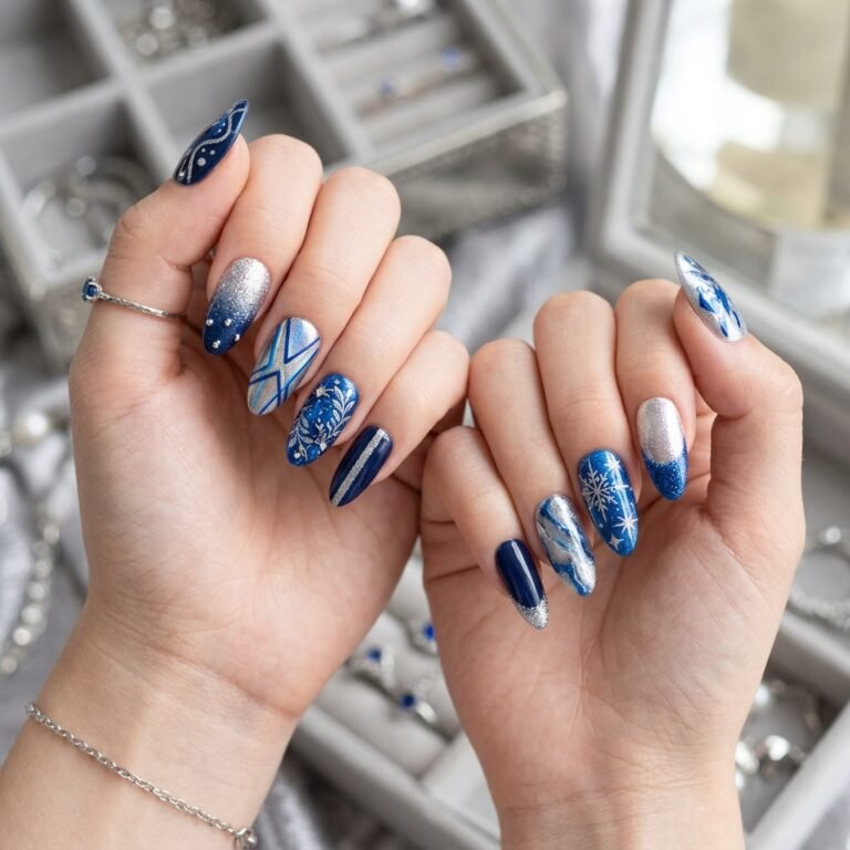 35 Blue and Silver Nail Designs Every Girl Is Saving Right Now 39 blue and silver nail designs