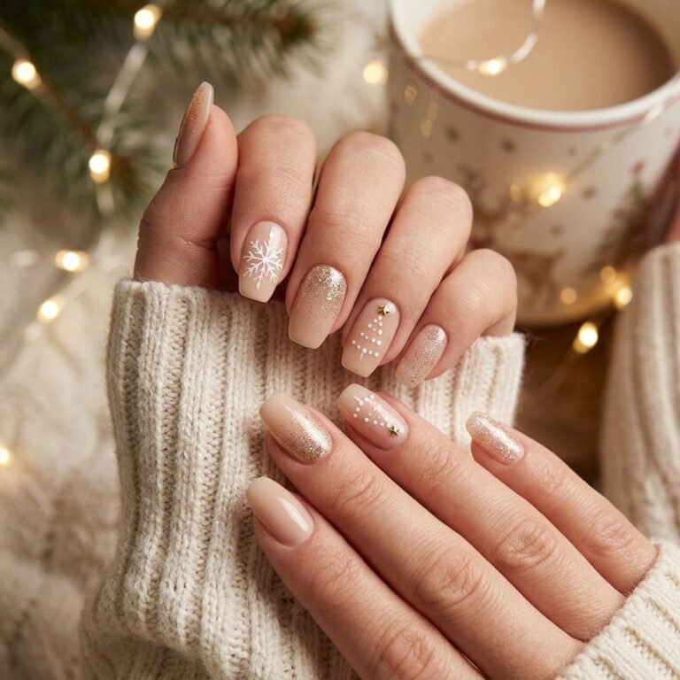 28 Best Nude Christmas Nails Ideas for a Polished Holiday Look 39 nude christmas nails