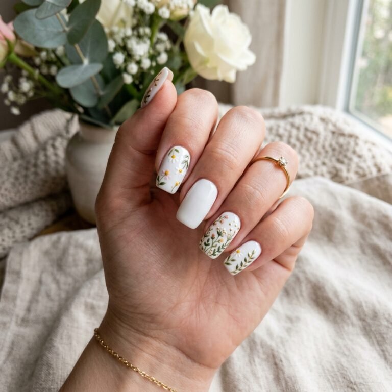 35 White Nails with Flowers: Simple to Stunning Ideas for 2026 39 white nails with flowers