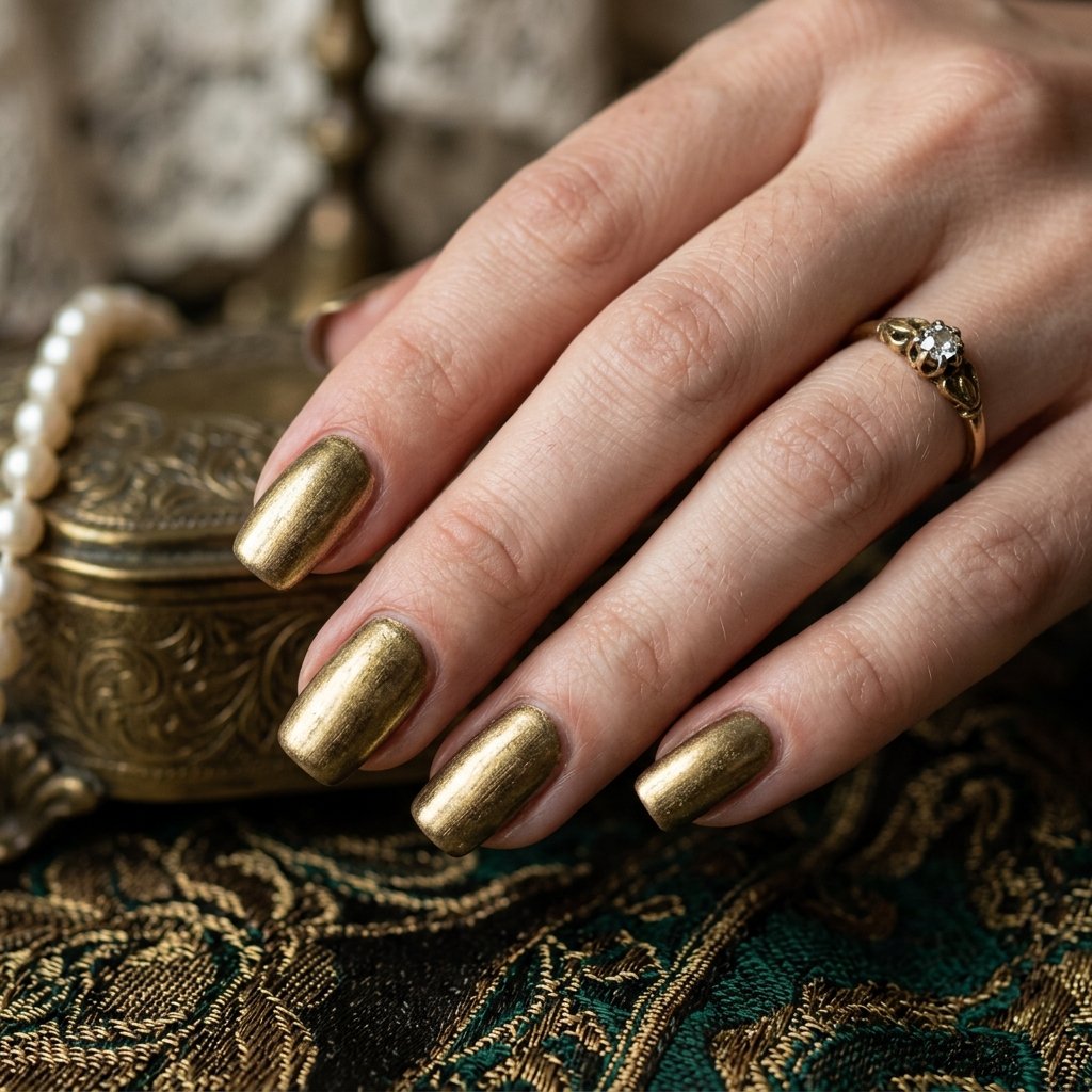 30 Fall Nails Ideas to Inspire Your Next Manicure This Season 2026 9 Antique Gold Nail Ideas