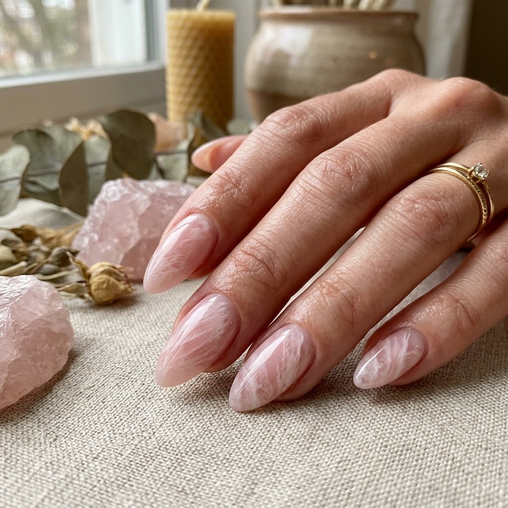 Rose Quartz Crystal Texture Nails
