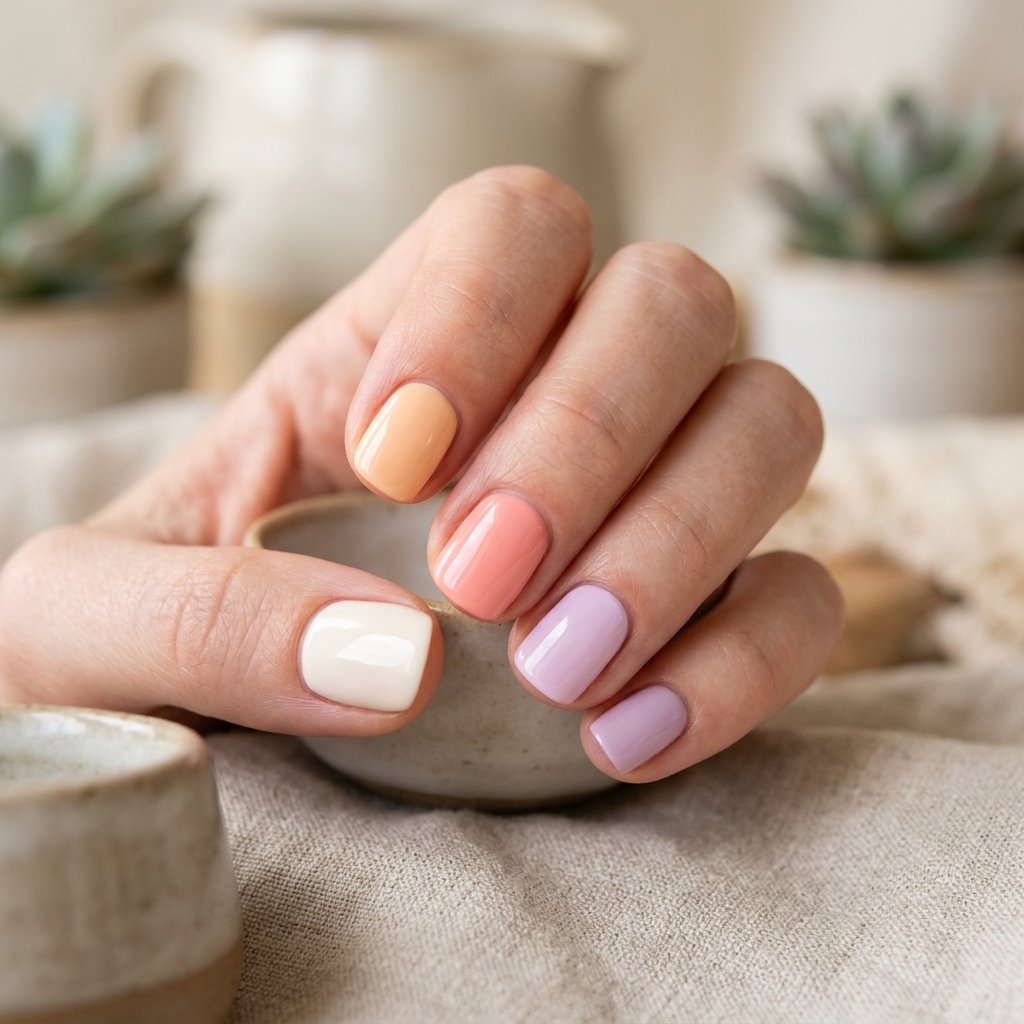 30 Minimalist & Bold Short Nails Art Ideas You'll Love 19 Multi-Tone Pastel Gradient