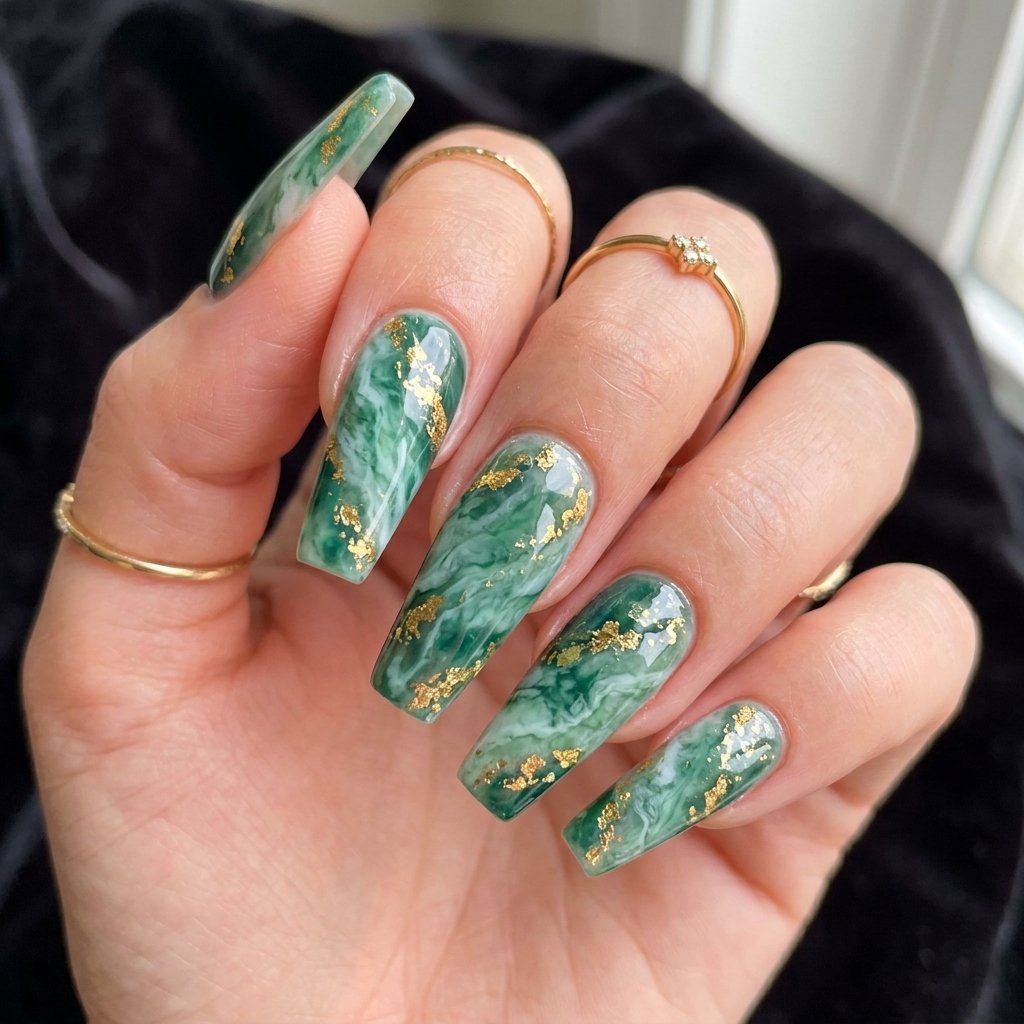 Jade Coffin Shape Nail Ideas