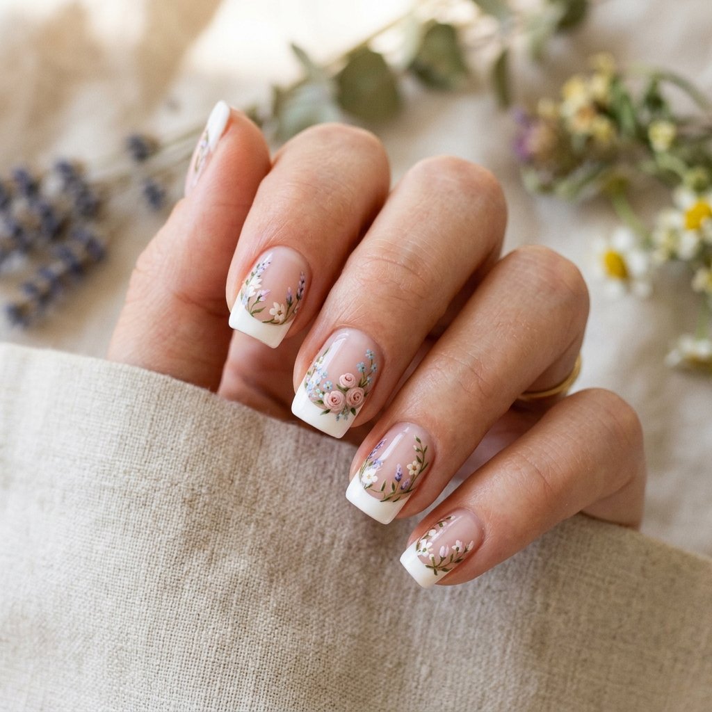 Floral French Nail Ideas