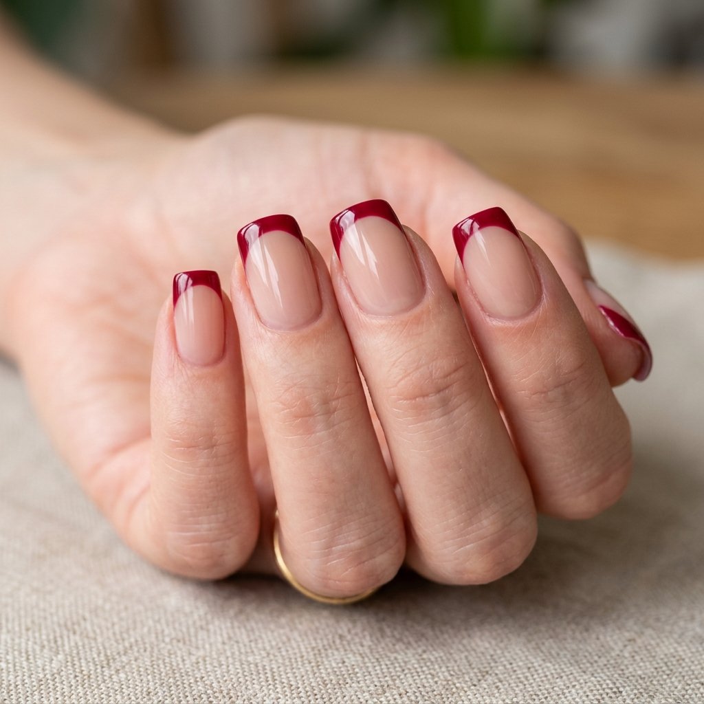 30 Stunning Christmas Nails Simple Ideas You Can Do at Home 11 Clean Cranberry Red French Tips