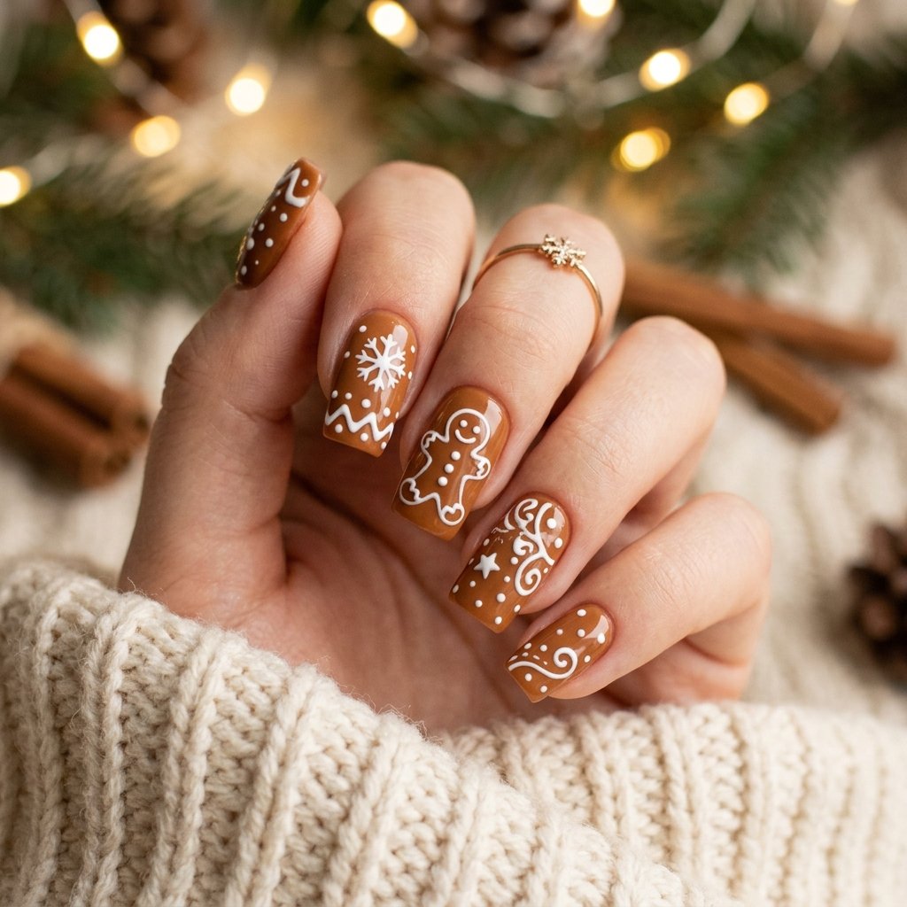 Gingerbread Inspired Nails