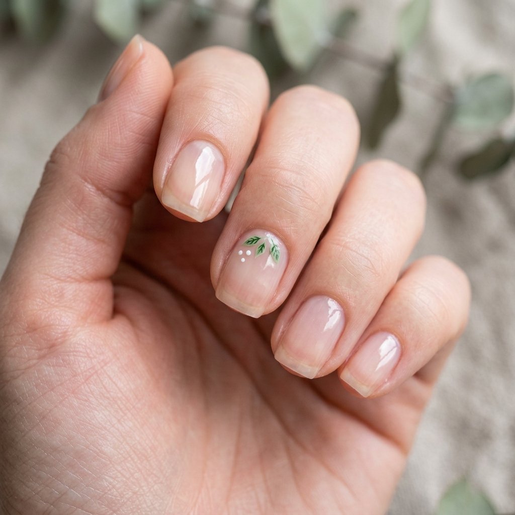 30 Stunning Christmas Nails Simple Ideas You Can Do at Home 23 Clear Base with Tiny Mistletoe Detail
