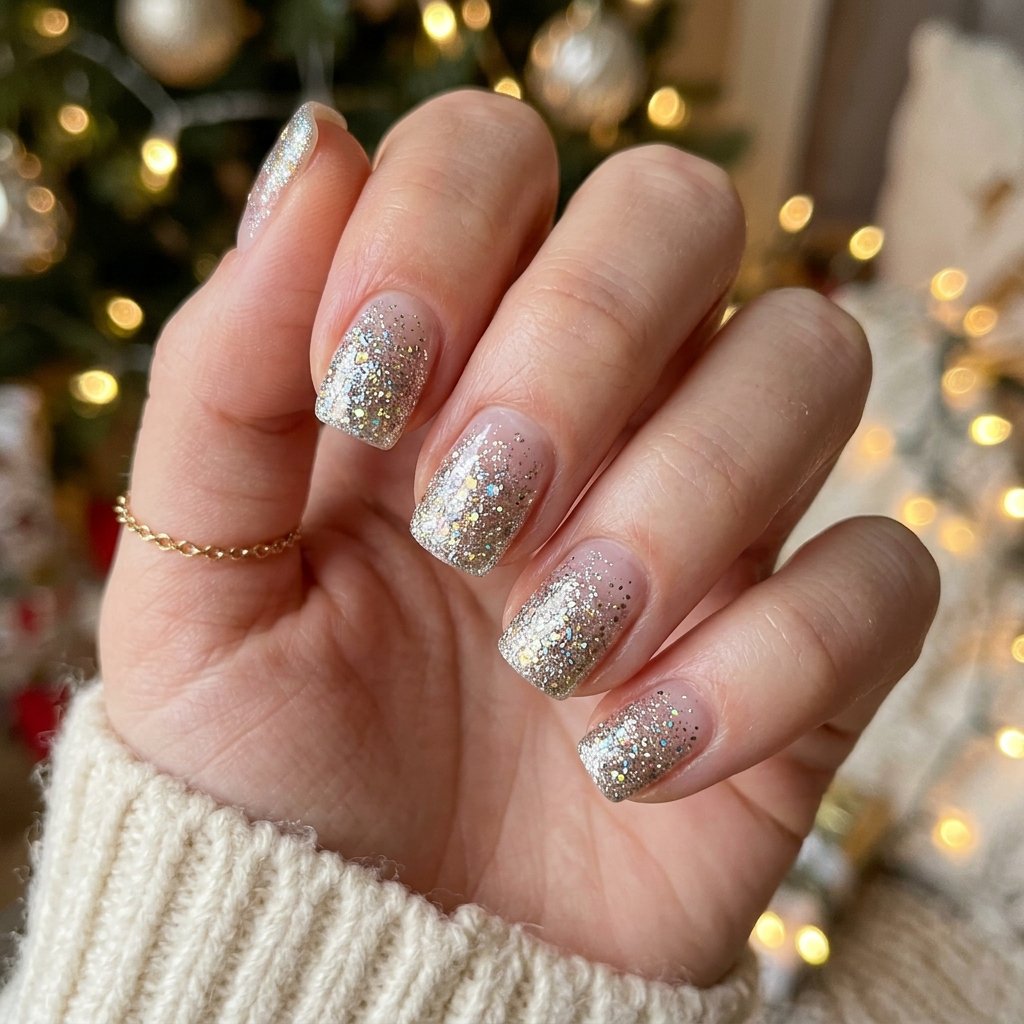 Gradient Glitter Short Nail Ideas