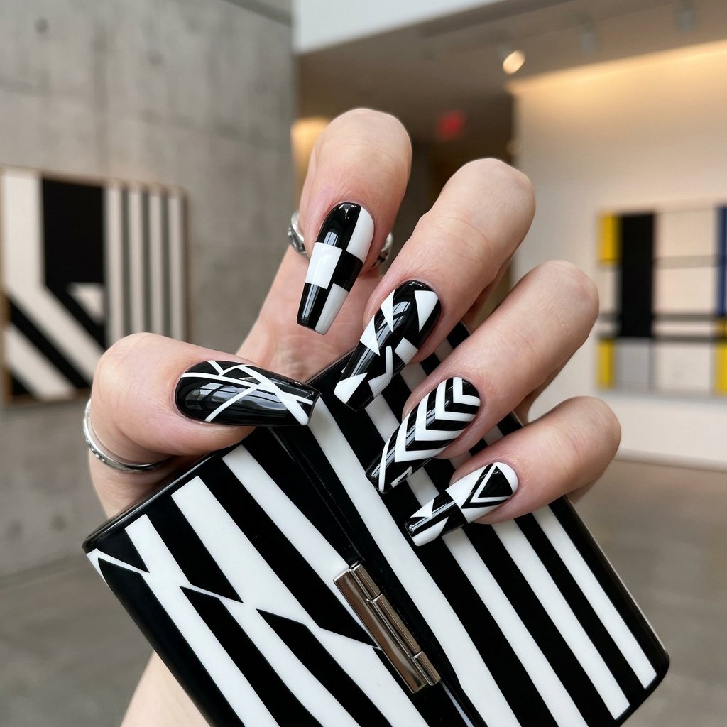 Geometric Monochrome Black White Block