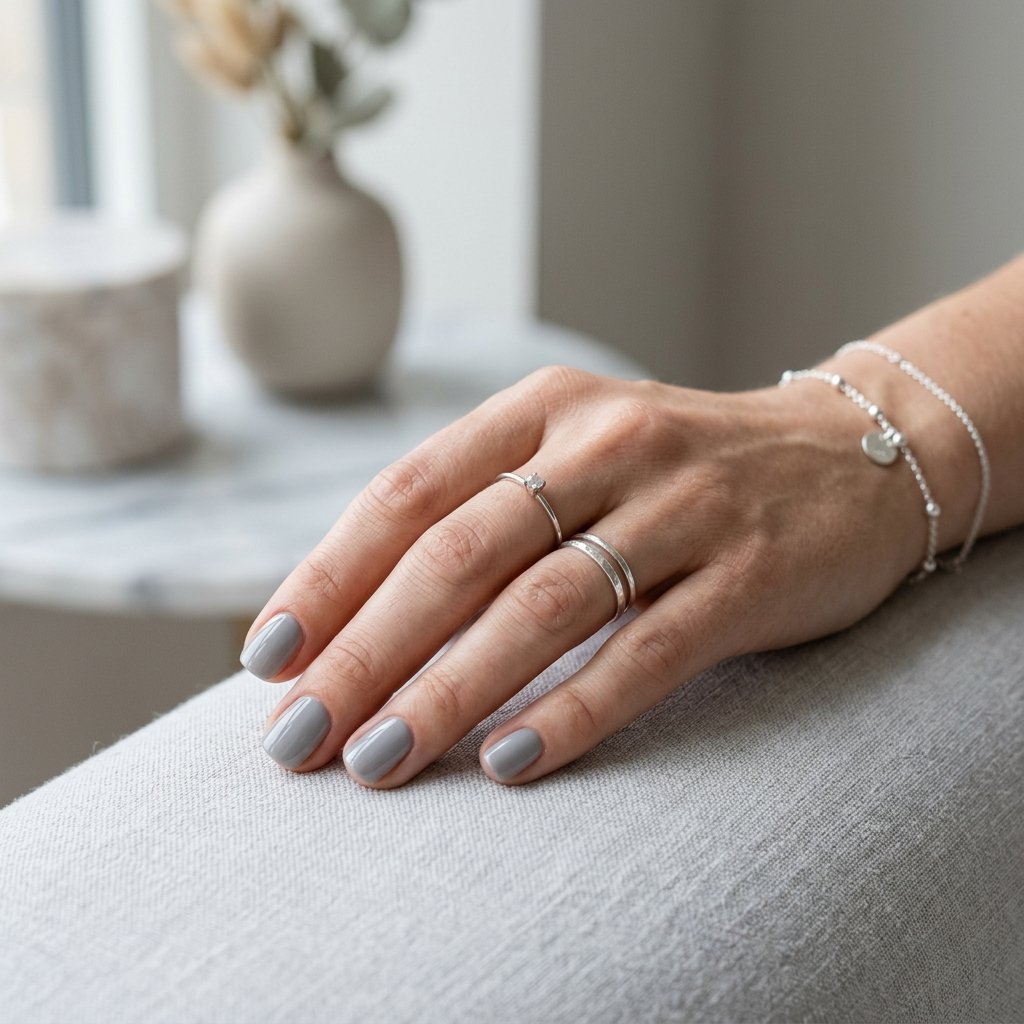 Soft Gray Short Nail Ideas