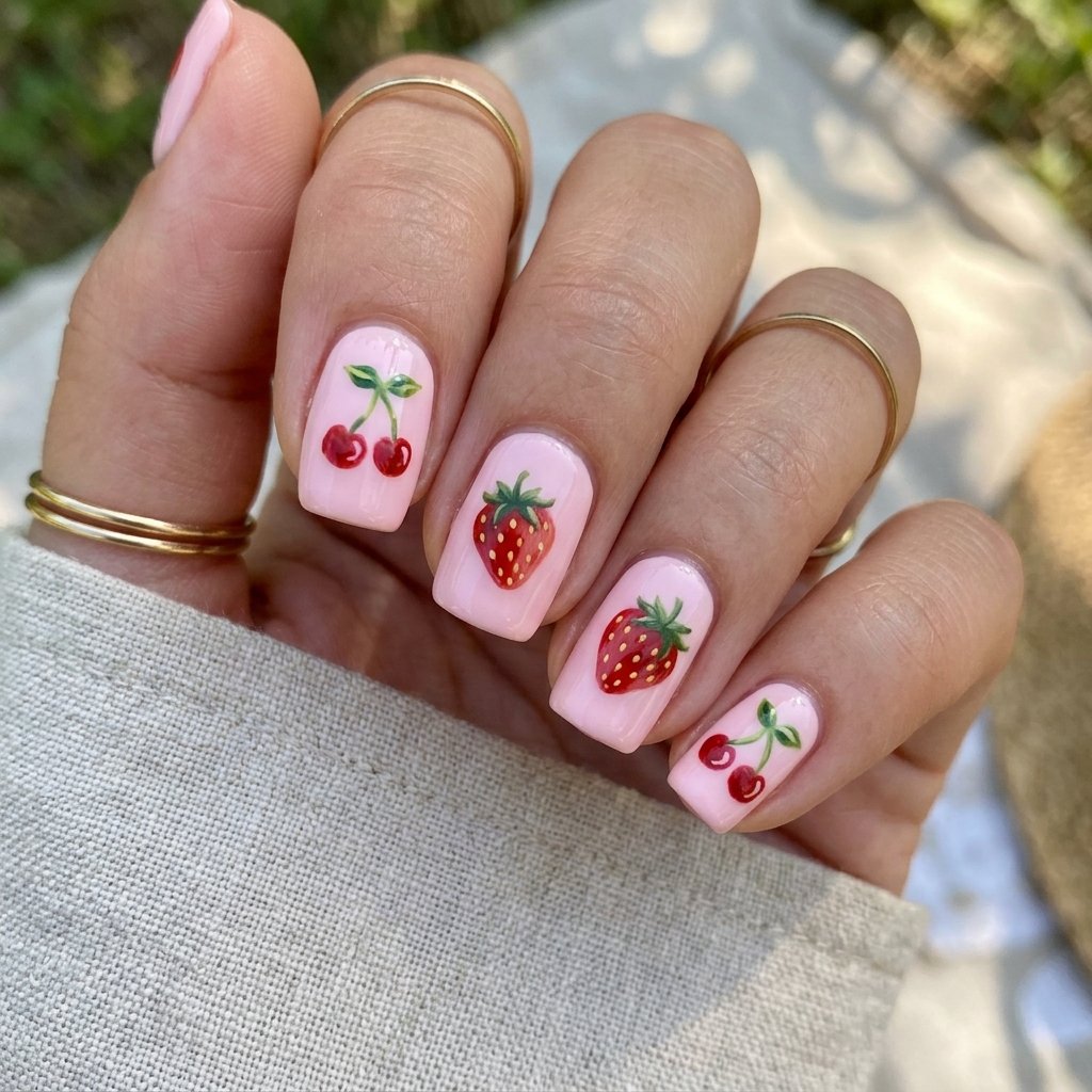 Pink Fruit Nail Art Ideas