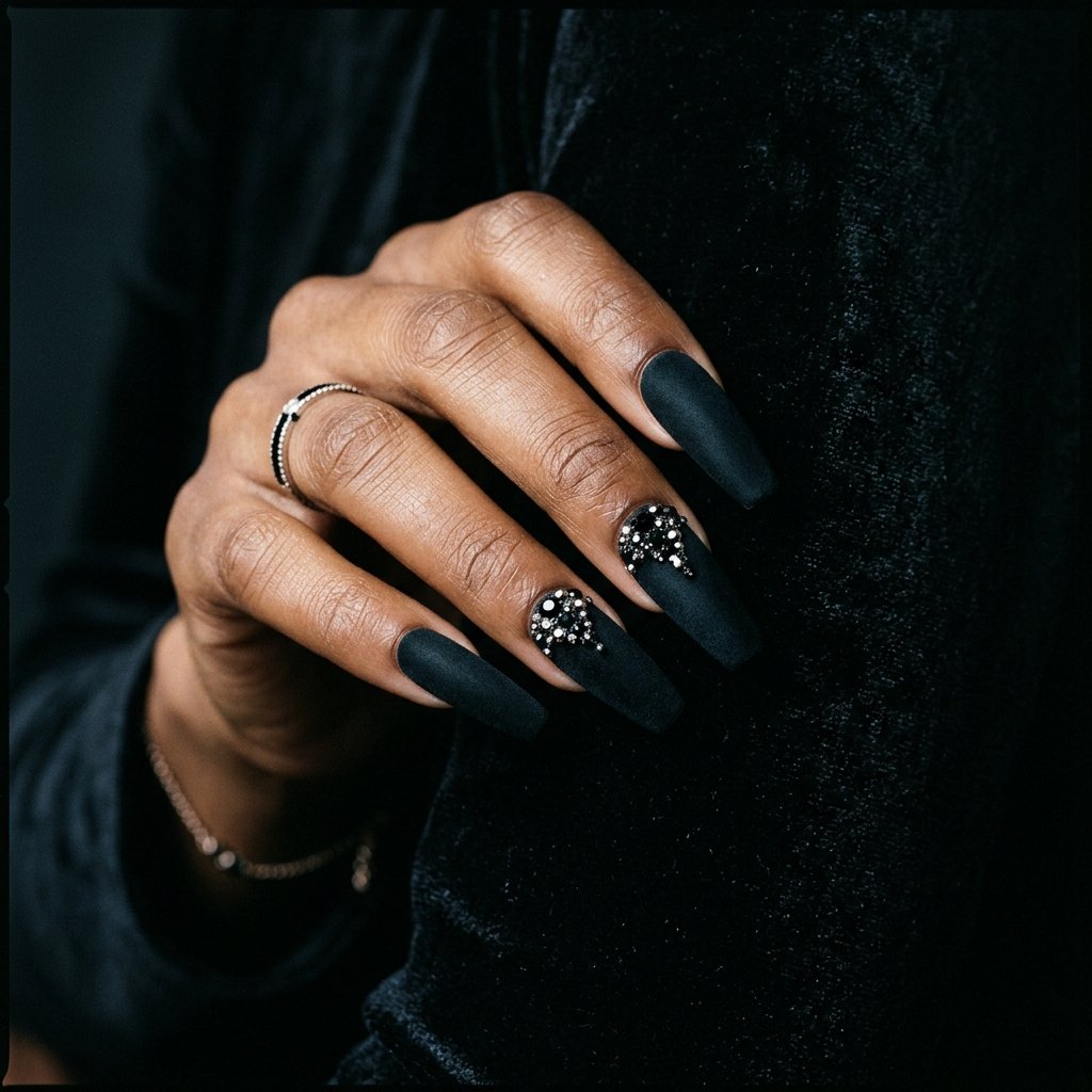 Matte Black Velvet Accent Jewels