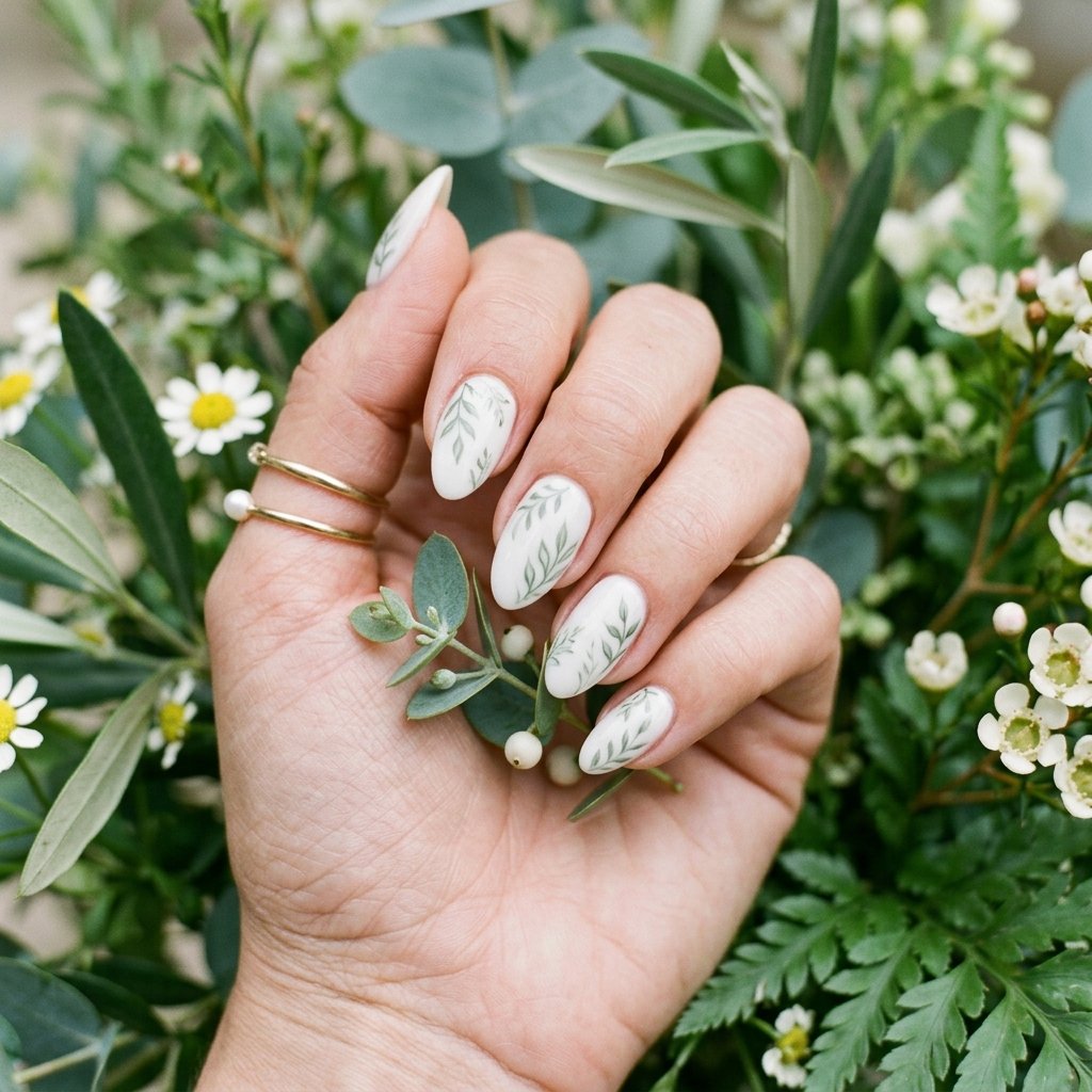 Muted Sage Leaf Almond Pattern