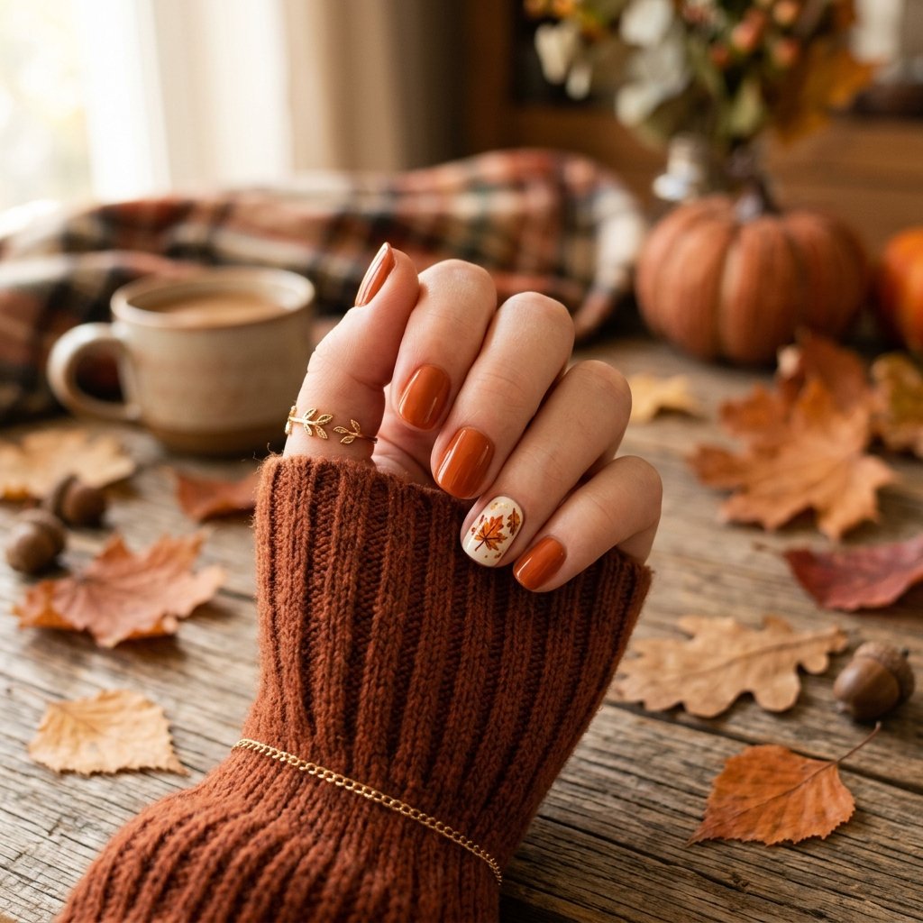 Autumn Leaf Short Nail Ideas