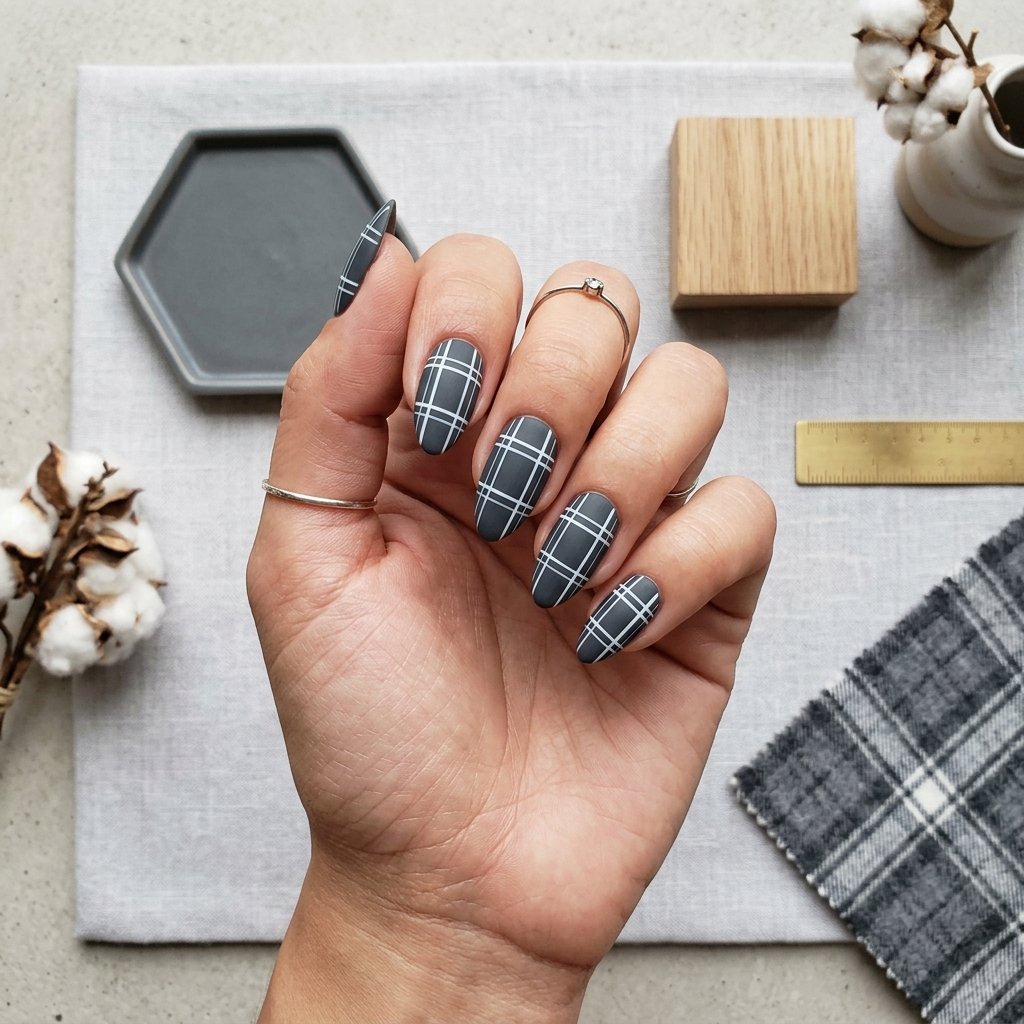 Matte Charcoal Grid Almond Style
