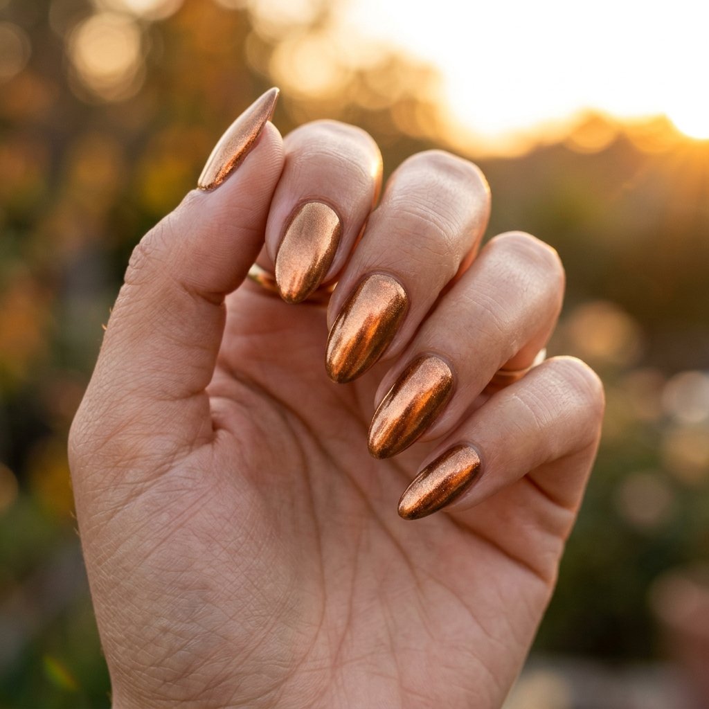 Metallic Bronze Shimmer Almond Look