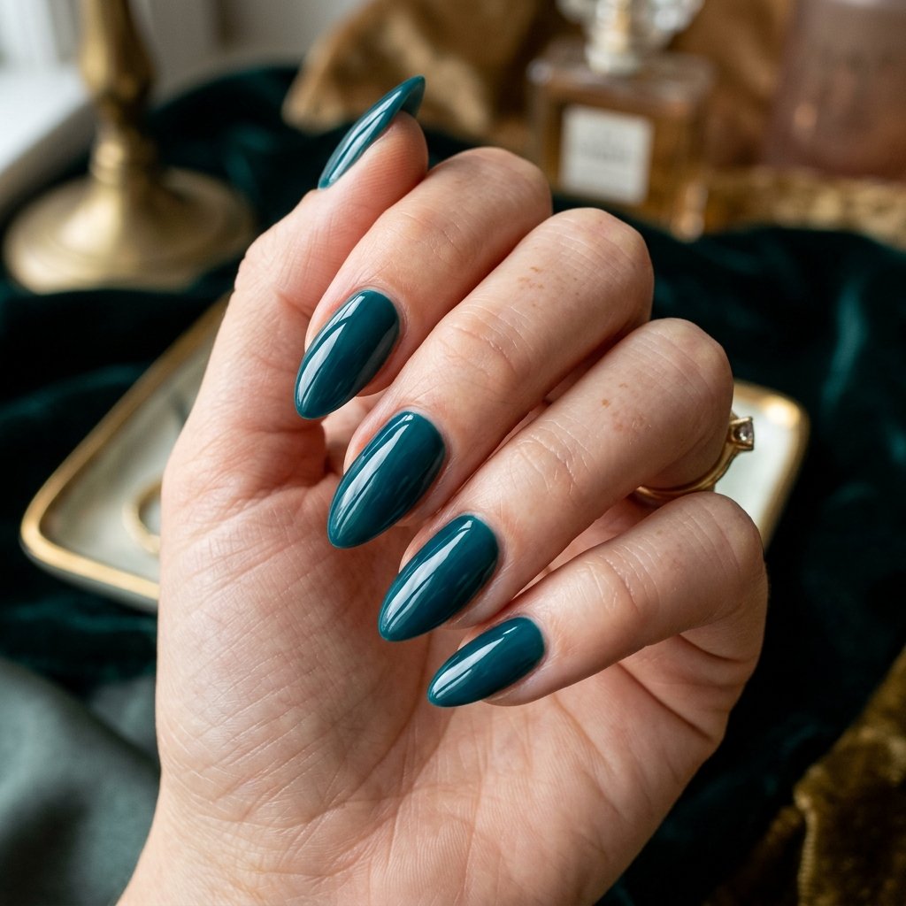 Rich Teal Glossy Almond Accent