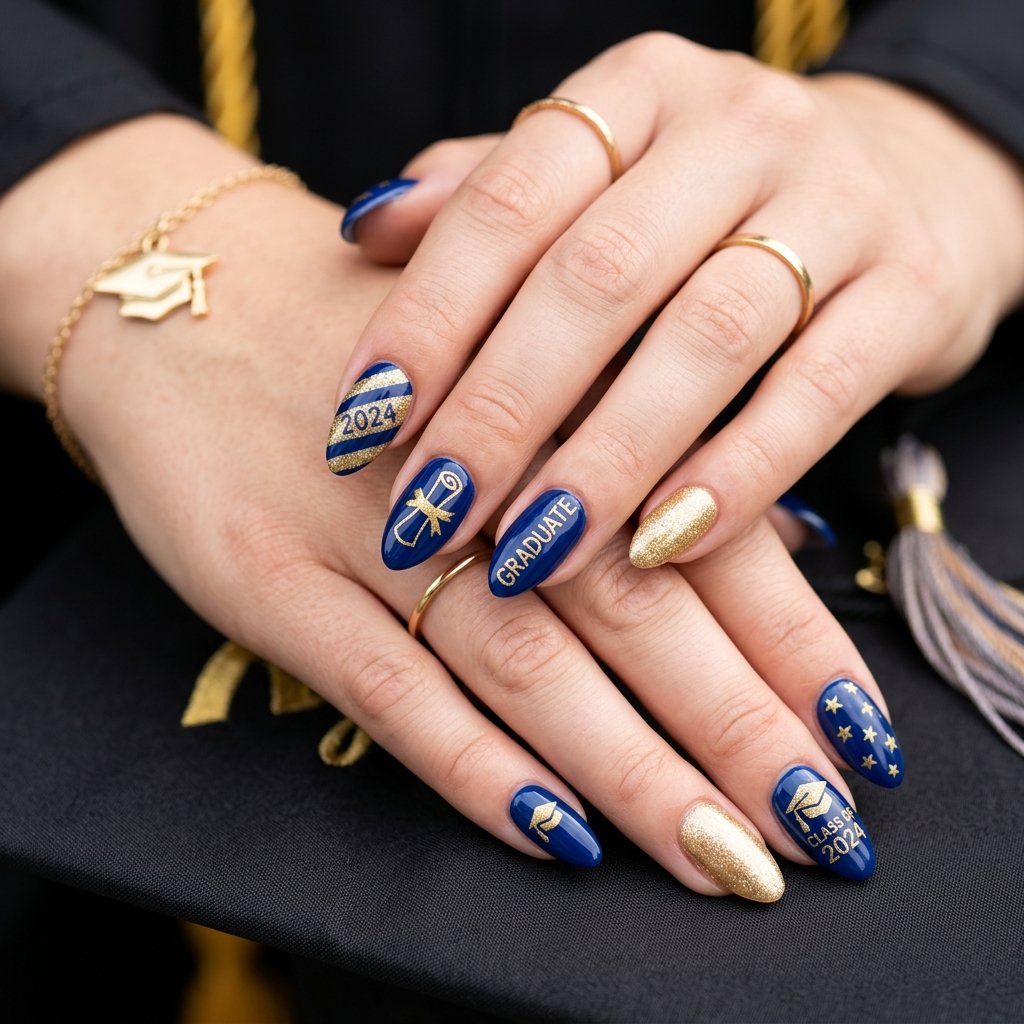 Graduation Nails Ideas: 29 Fresh Looks for Your Big Day 2 Cap and Gown Color Nail Ideas