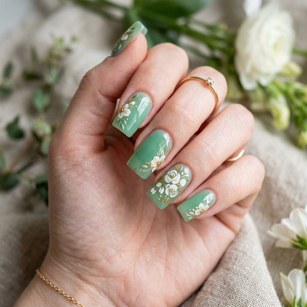 Jade Floral Nail Ideas