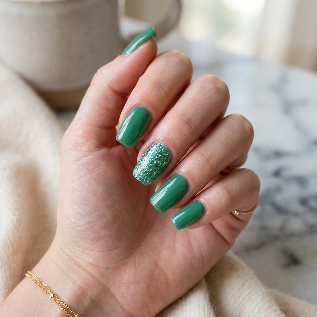 Jade Glitter Accent Nail Ideas