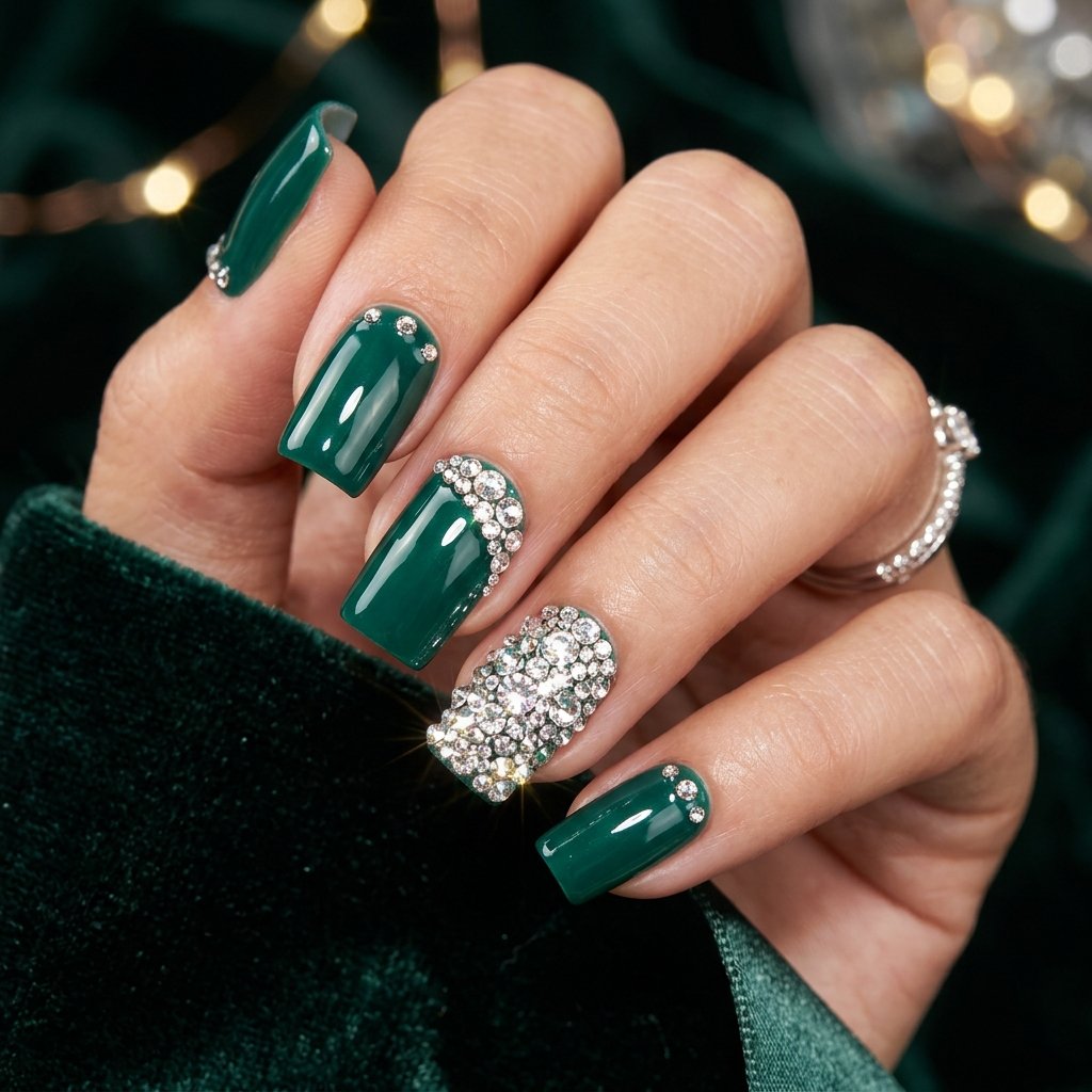 Jade with Rhinestone Nail Ideas