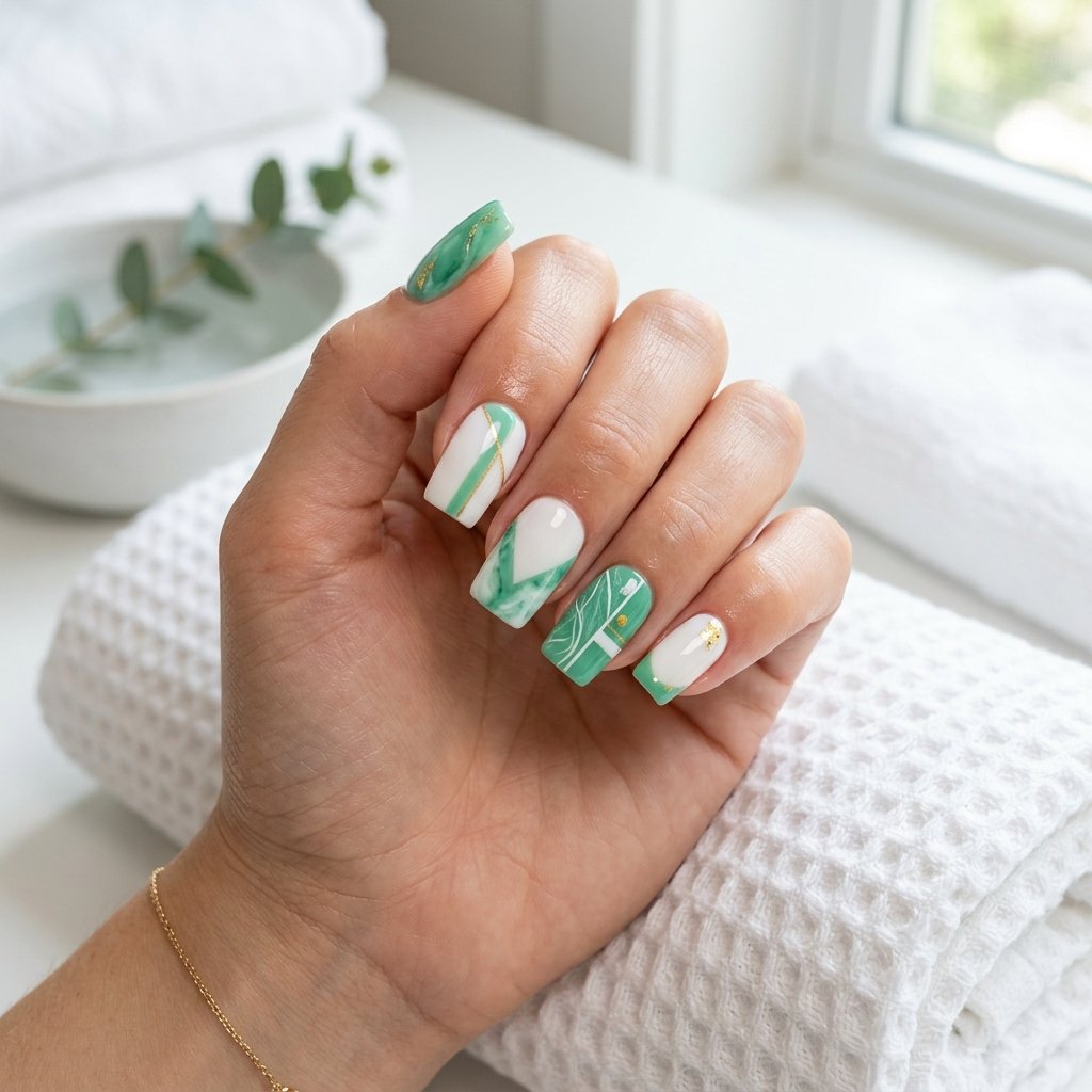 Jade and White Nail Ideas