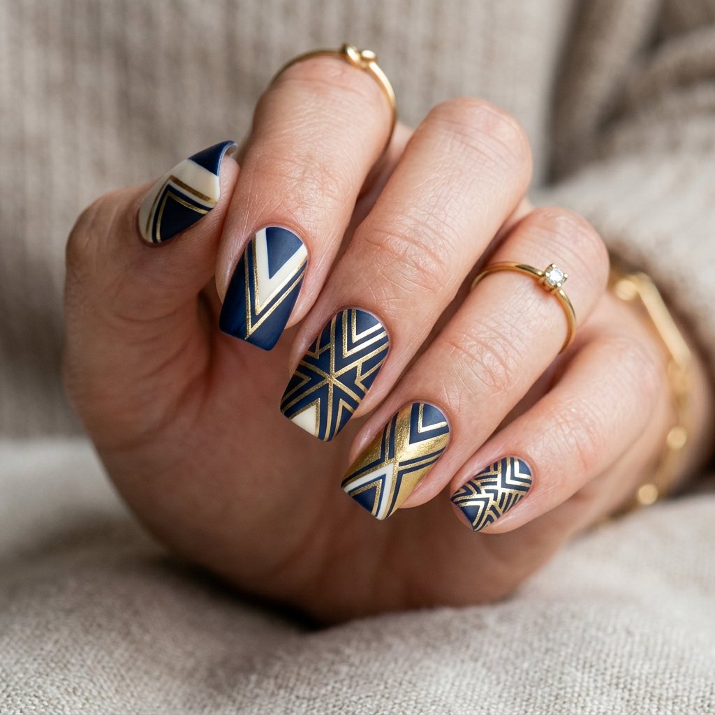 Graduation Nails Ideas: 29 Fresh Looks for Your Big Day 22 Geometric Design Nail Ideas