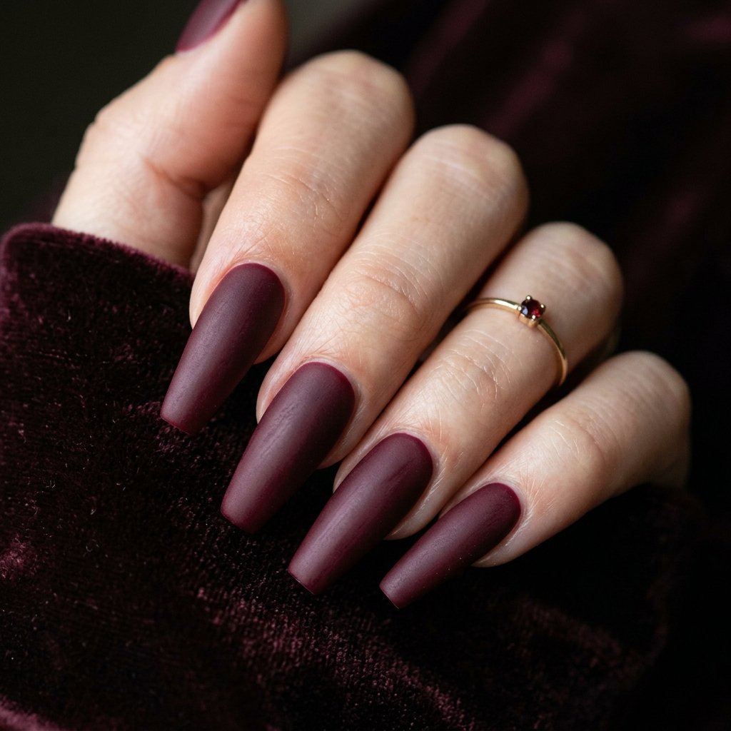 Matte Burgundy Coffin Nails