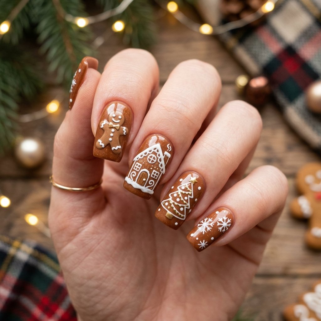 Gingerbread-Inspired Nail Accents