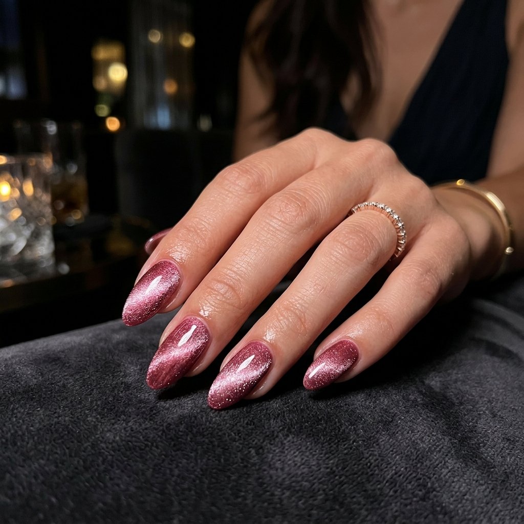 Velvet Pink Magnetic Cat Eye Nails