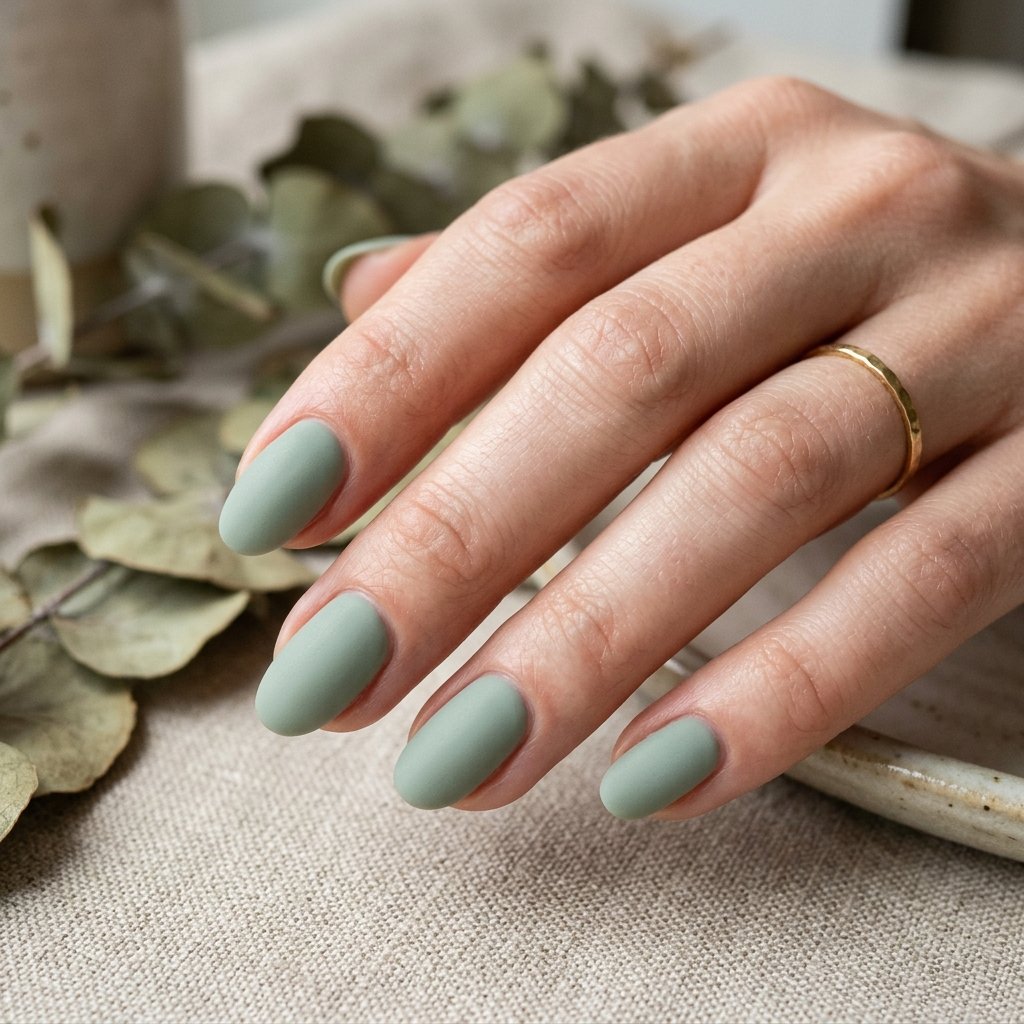 30 Stunning Christmas Nails Simple Ideas You Can Do at Home 13 Soft Matte Sage Green Finish