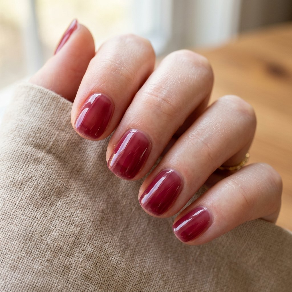 30 Stunning Christmas Nails Simple Ideas You Can Do at Home 17 Translucent Berry Red Polish