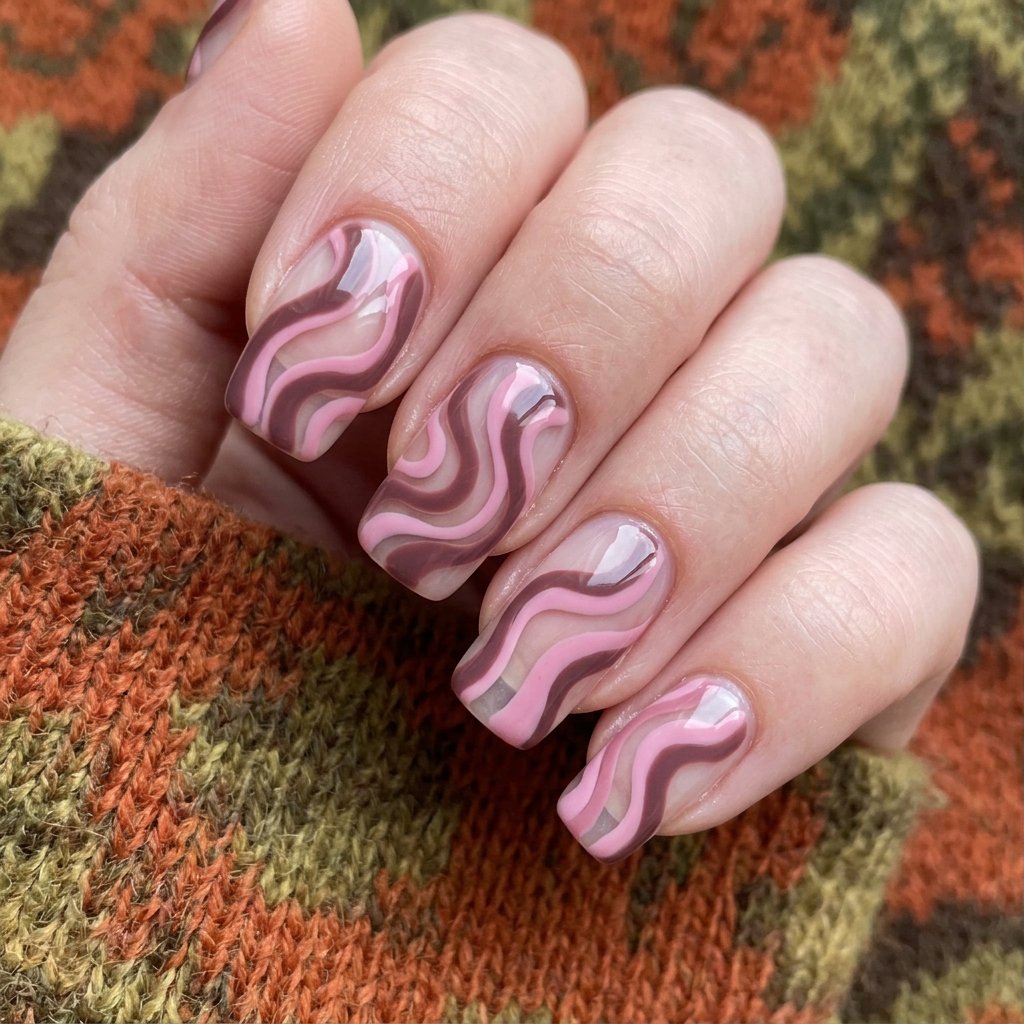 Mauve Pink Abstract Swirl Nails