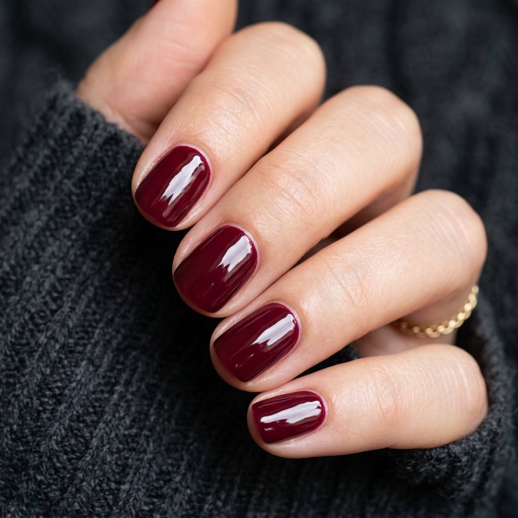 30 Stunning Christmas Nails Simple Ideas You Can Do at Home 24 Deep Wine Red Monochromatic Polish