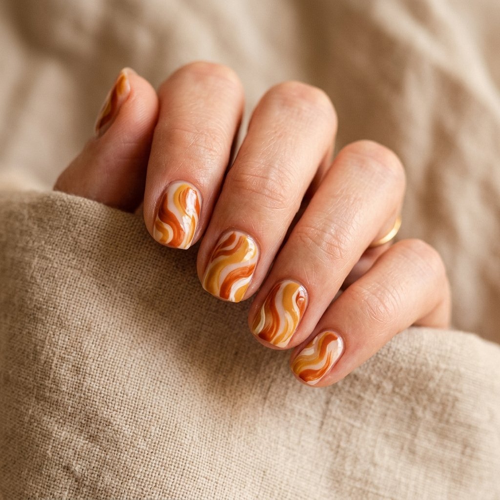 Abstract Swirls on Short Nails