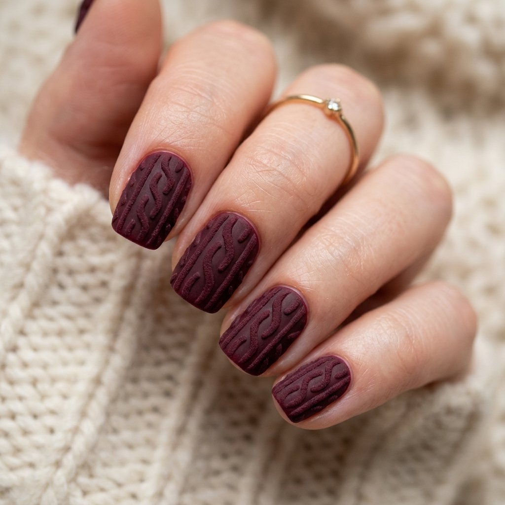 Matte Burgundy Cable Knit Texture