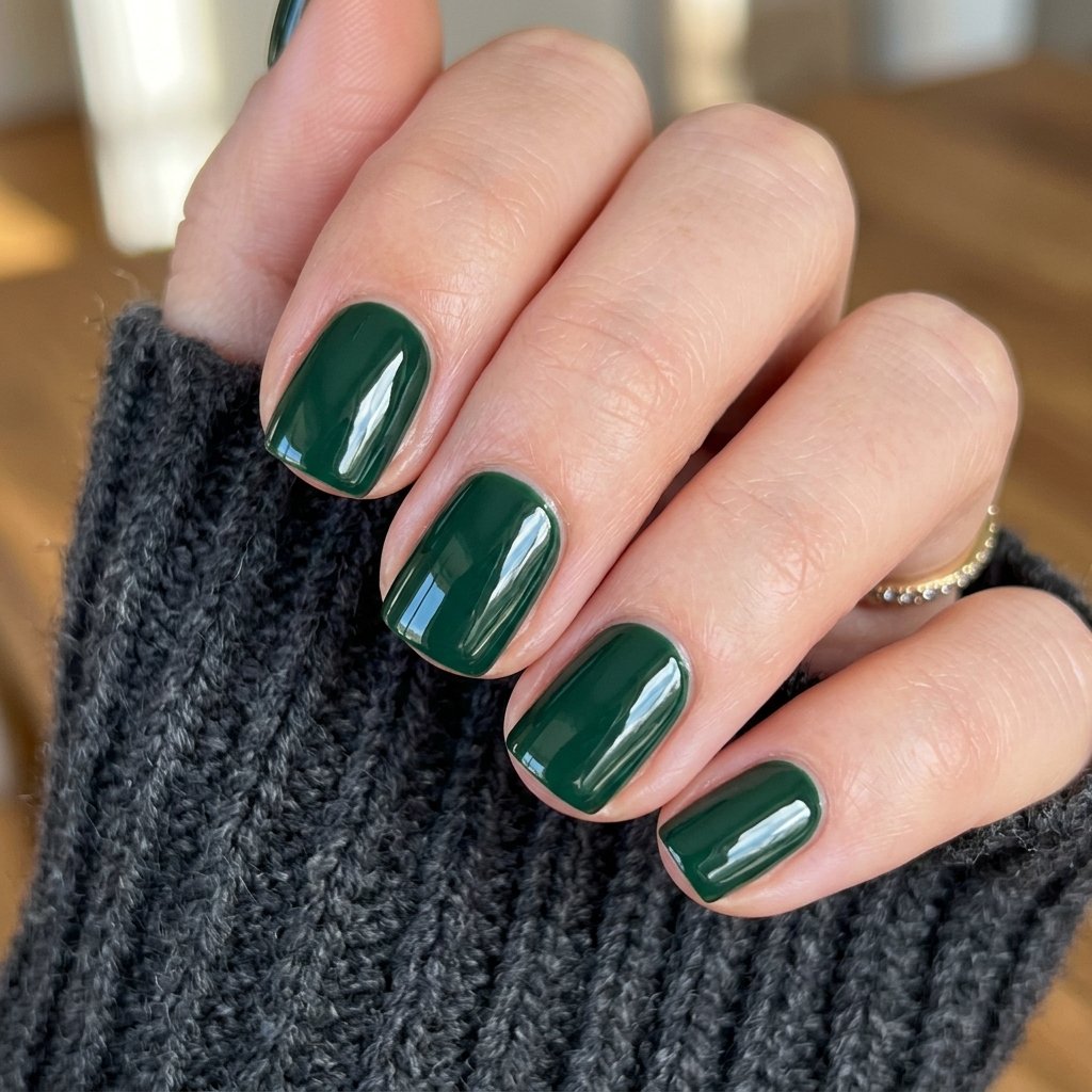 30 Stunning Christmas Nails Simple Ideas You Can Do at Home 9 Deep Forest Green Monochromatic Look