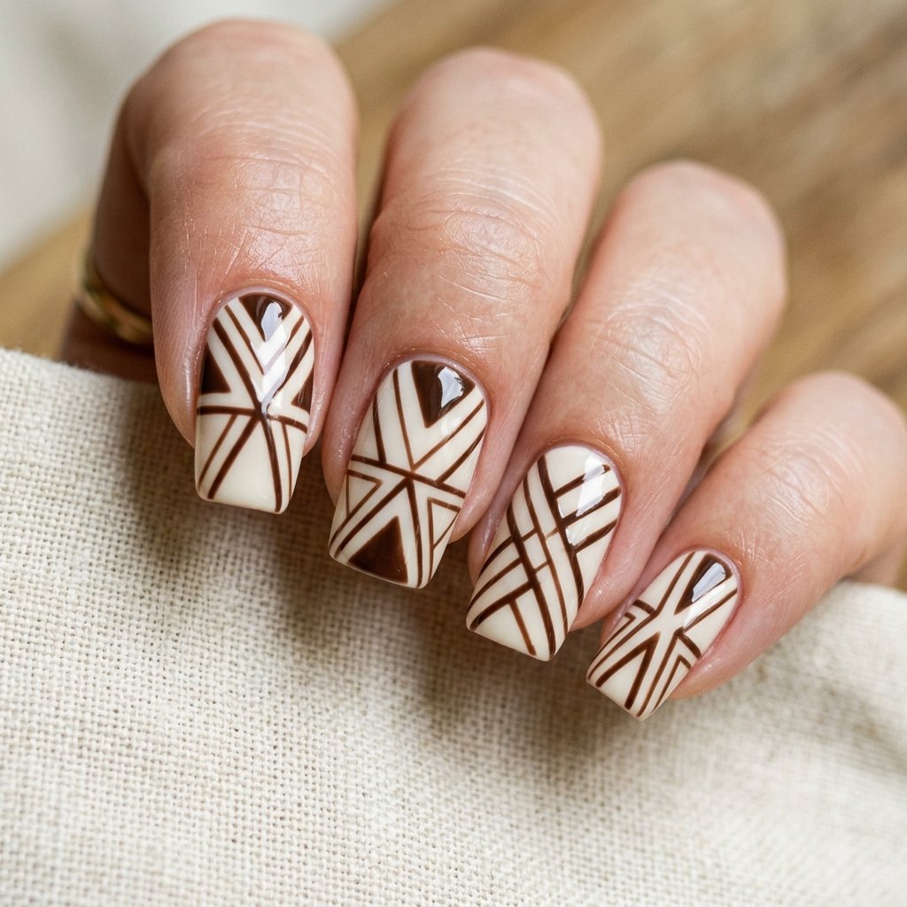 30 Fall Nails Ideas to Inspire Your Next Manicure This Season 2026 25 Geometric Line Nail Ideas