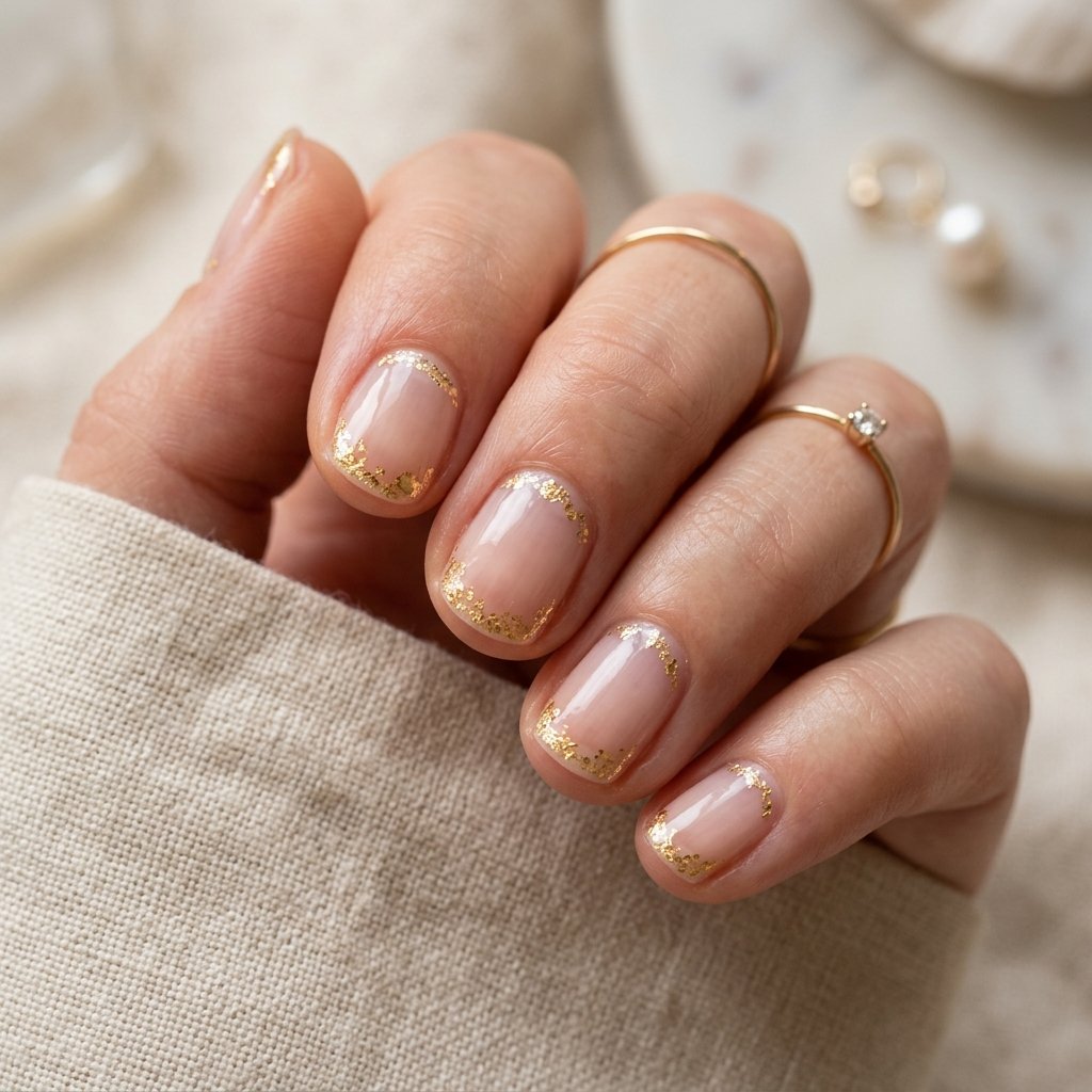 30 Stunning Christmas Nails Simple Ideas You Can Do at Home 4 Minimalist Gold Foil Cuticles